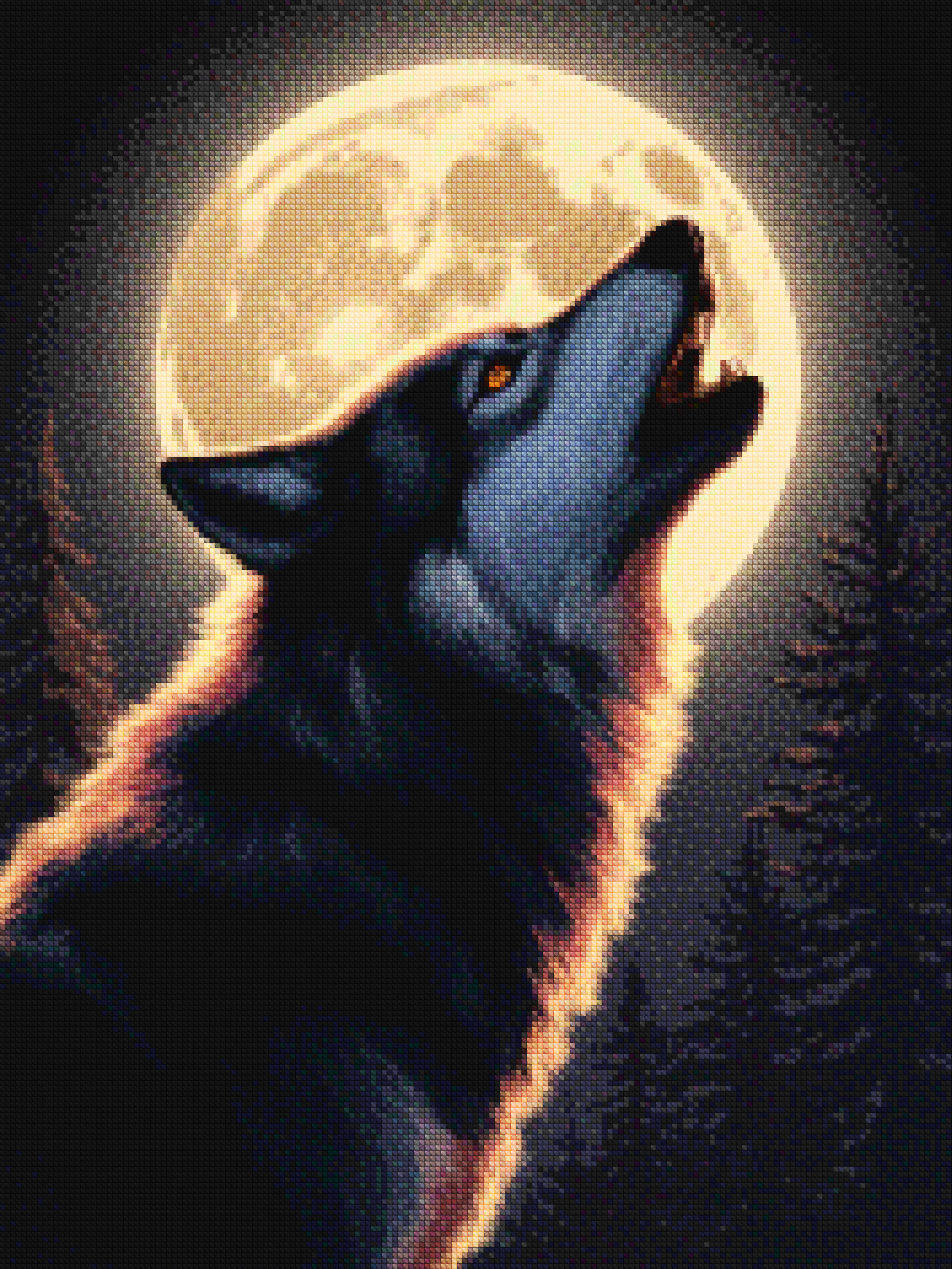 Diamond Painting - Majestueux loup hurlant à la lune