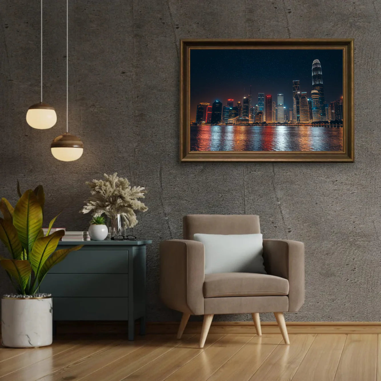 Diamond Painting - Vue nocturne de la ville avec des reflets sur l'eau