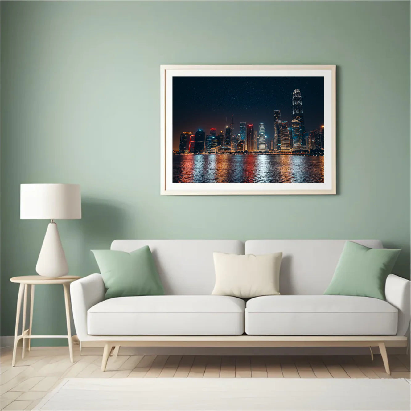 Diamond Painting - Vue nocturne de la ville avec des reflets sur l'eau