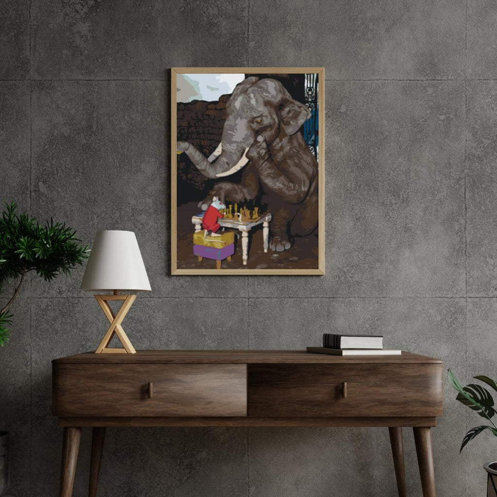 Diamond Painting - Élèphant et souris jouent aux échecs - SEOS®