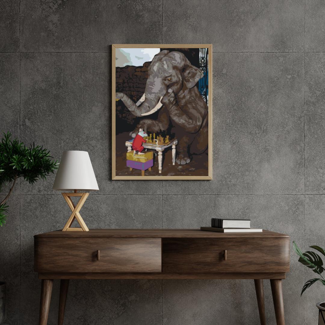 Diamond Painting - Élèphant et souris jouent aux échecs - SEOS®