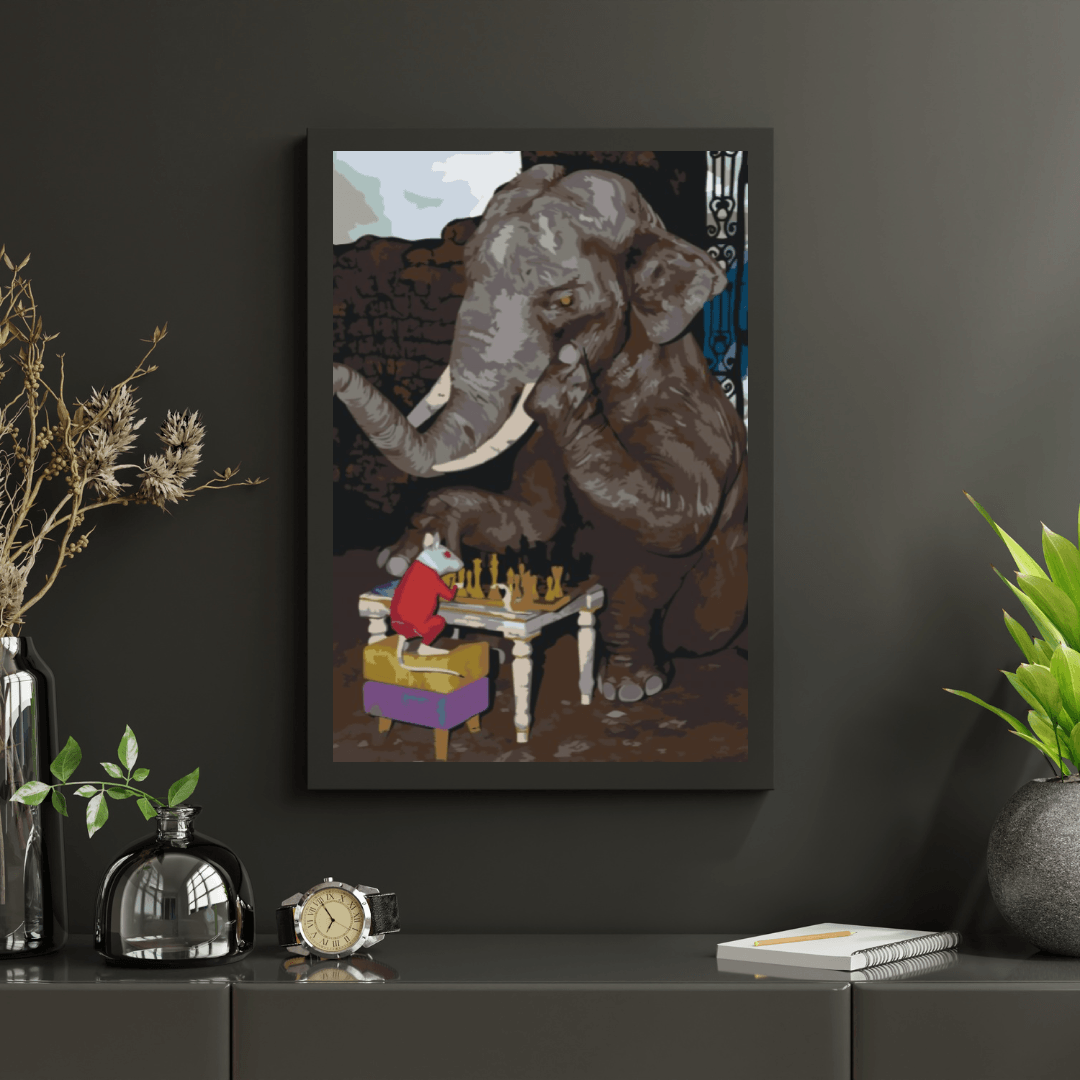 Diamond Painting - Élèphant et souris jouent aux échecs - SEOS®