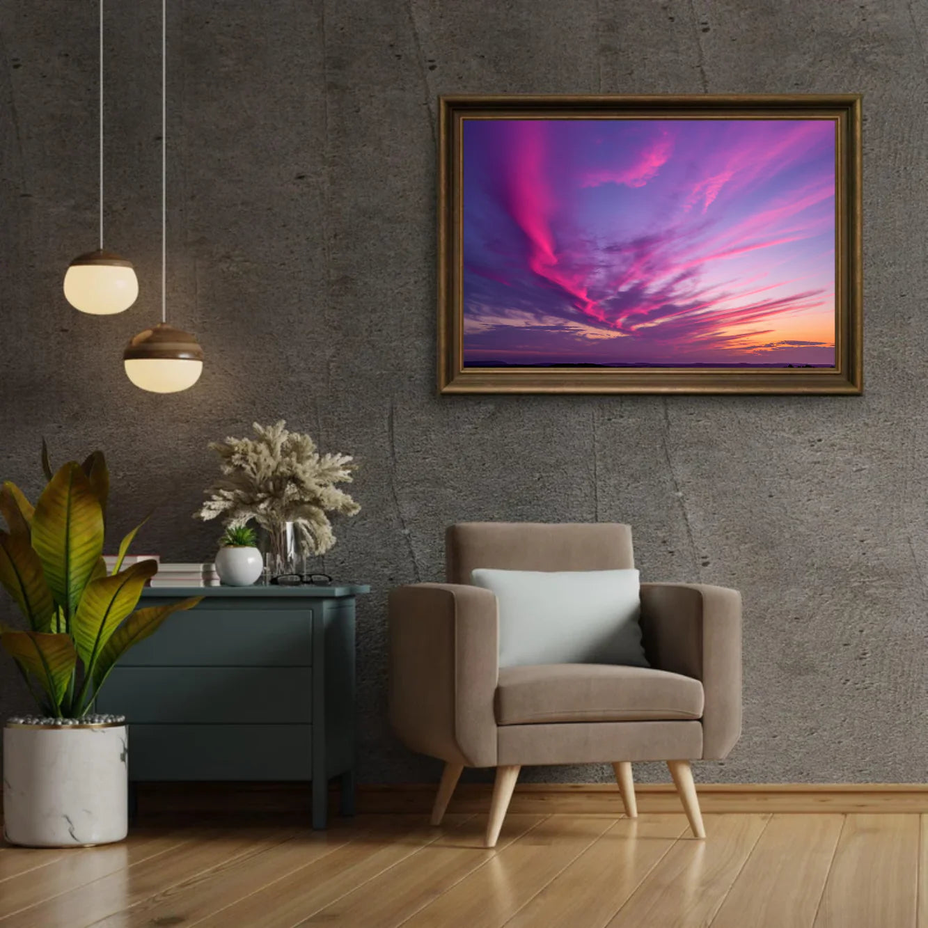 Diamond Painting - Nuages violets et roses au coucher du soleil