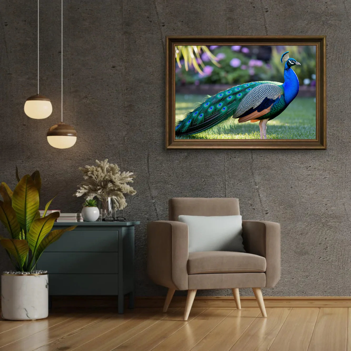 Diamond Painting - Paon avec des plumes en éventail dans des teintes de bijoux