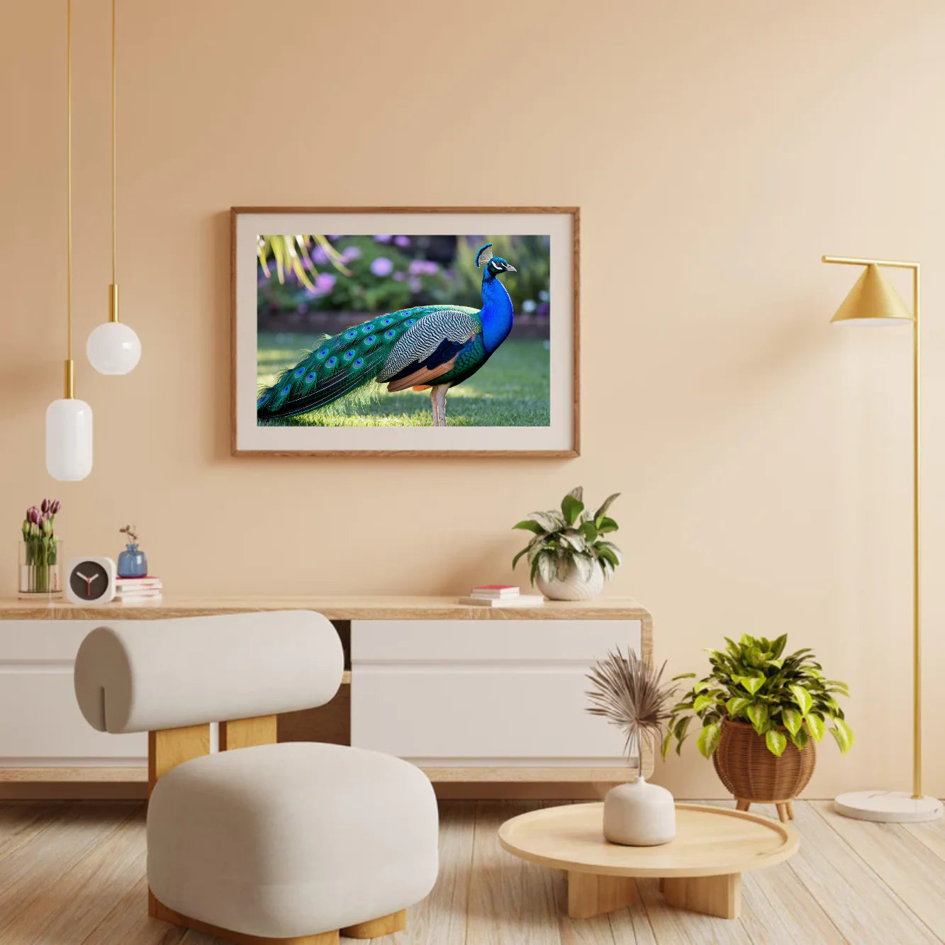 Diamond Painting - Paon avec des plumes en éventail dans des teintes de bijoux