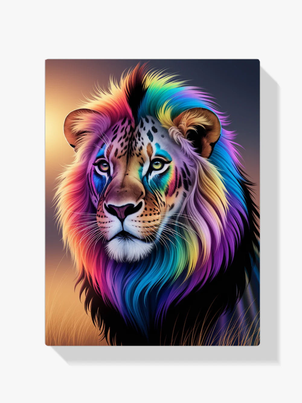 Diamond Painting - Visage de lion arc-en-ciel avec des couleurs vives et tourbillonnantes