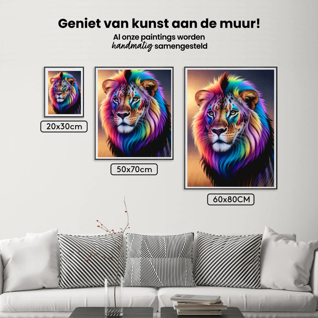 Diamond Painting - Visage de lion arc-en-ciel avec des couleurs vives et tourbillonnantes