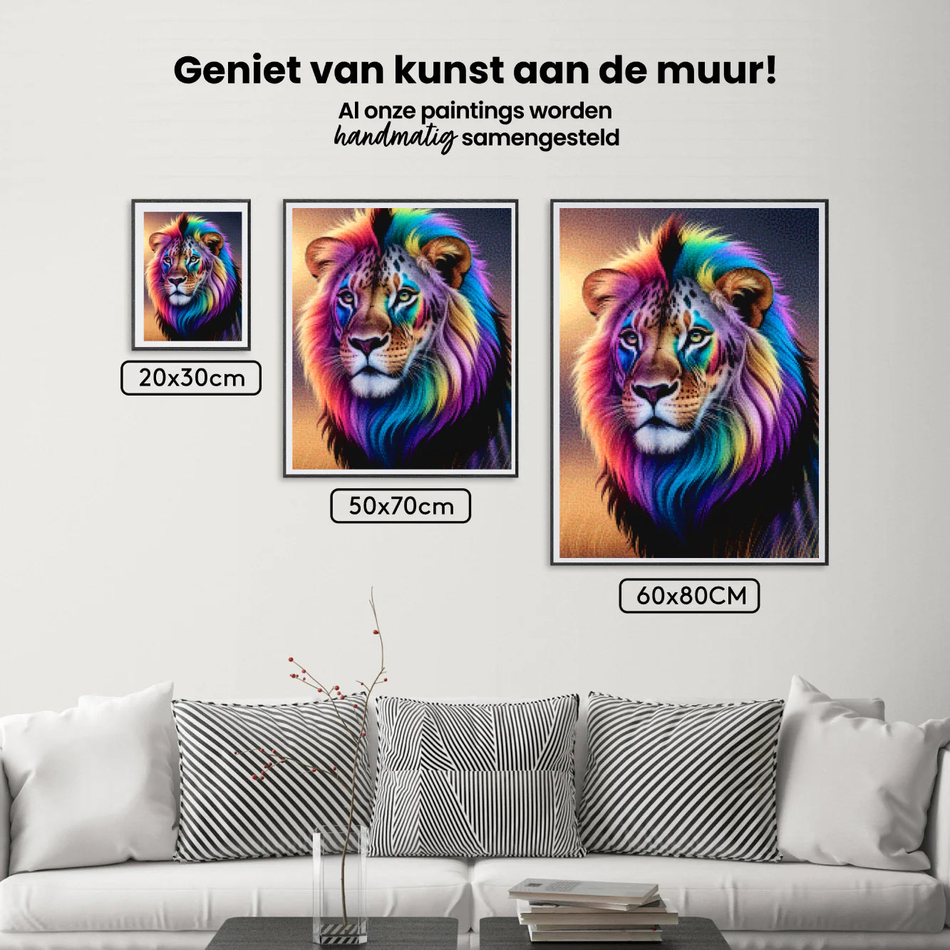 Diamond Painting - Visage de lion arc-en-ciel avec des couleurs vives et tourbillonnantes