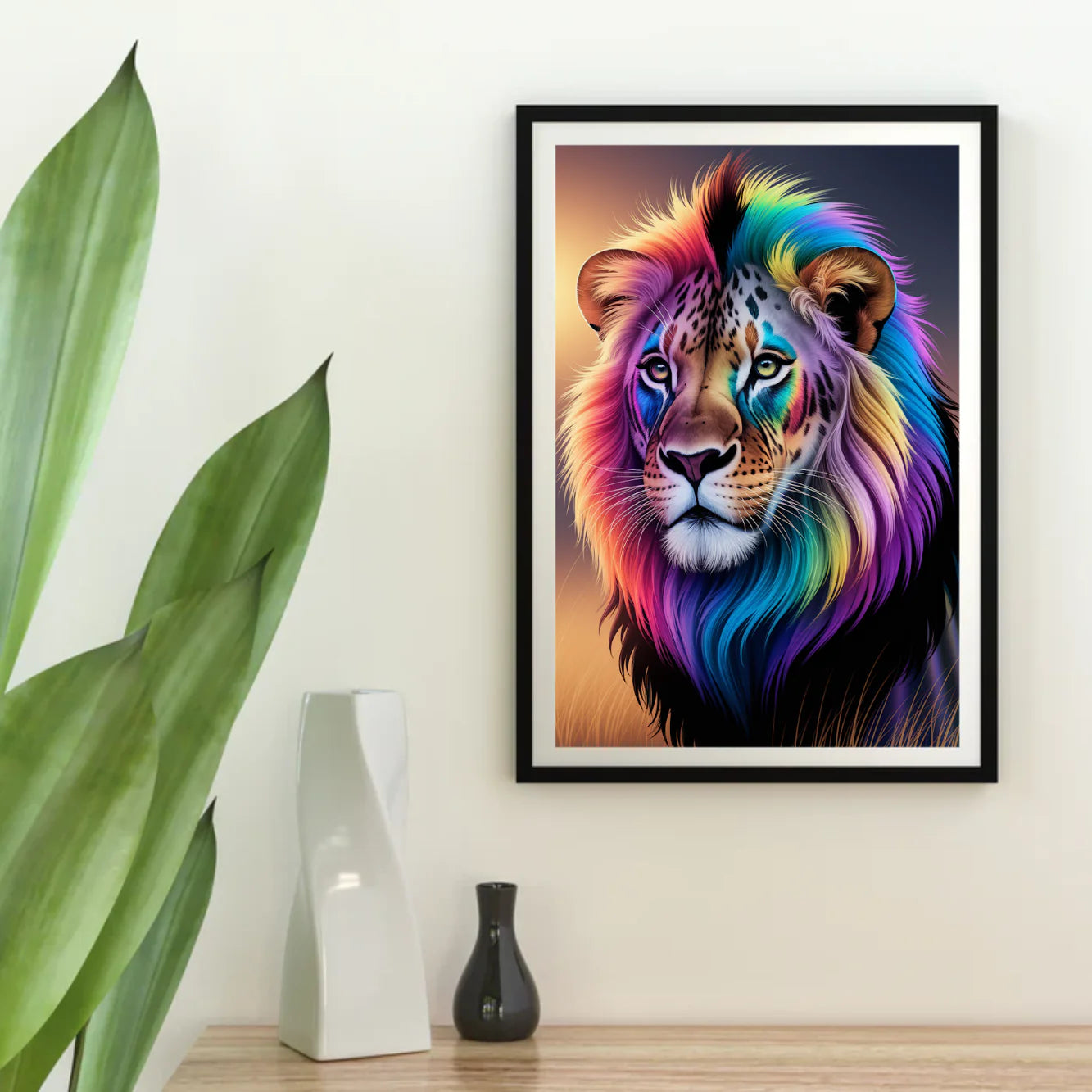 Diamond Painting - Visage de lion arc-en-ciel avec des couleurs vives et tourbillonnantes