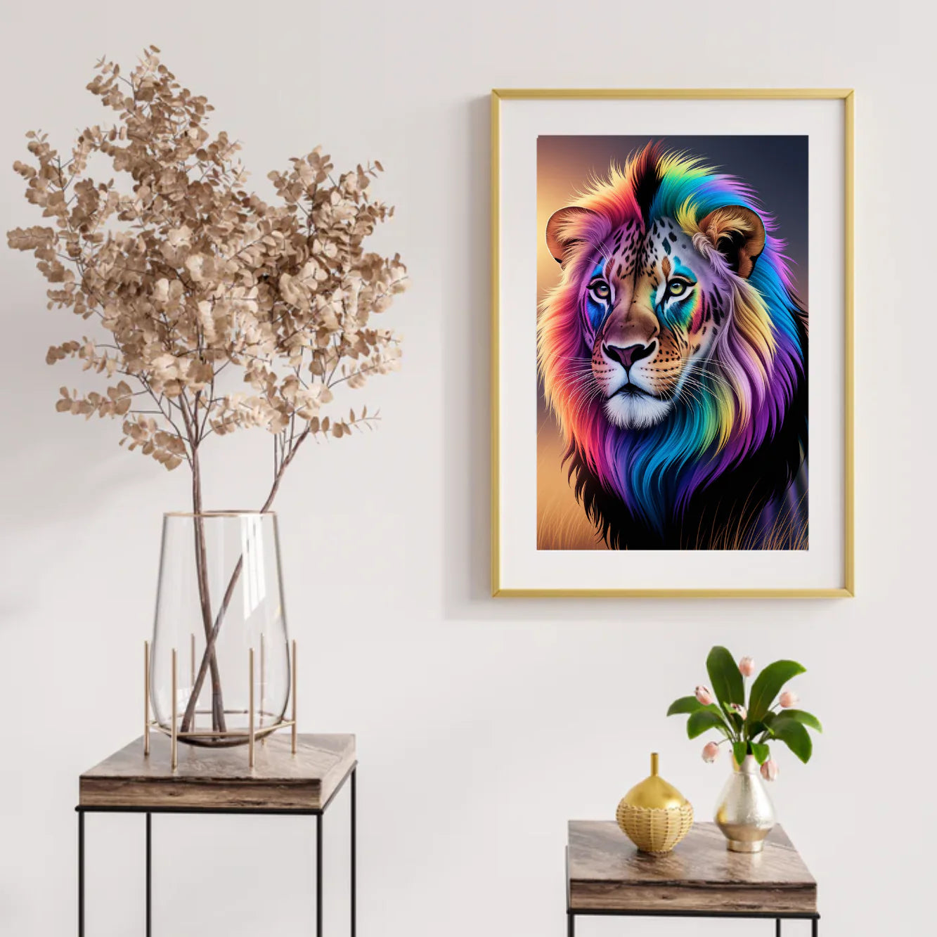 Diamond Painting - Visage de lion arc-en-ciel avec des couleurs vives et tourbillonnantes