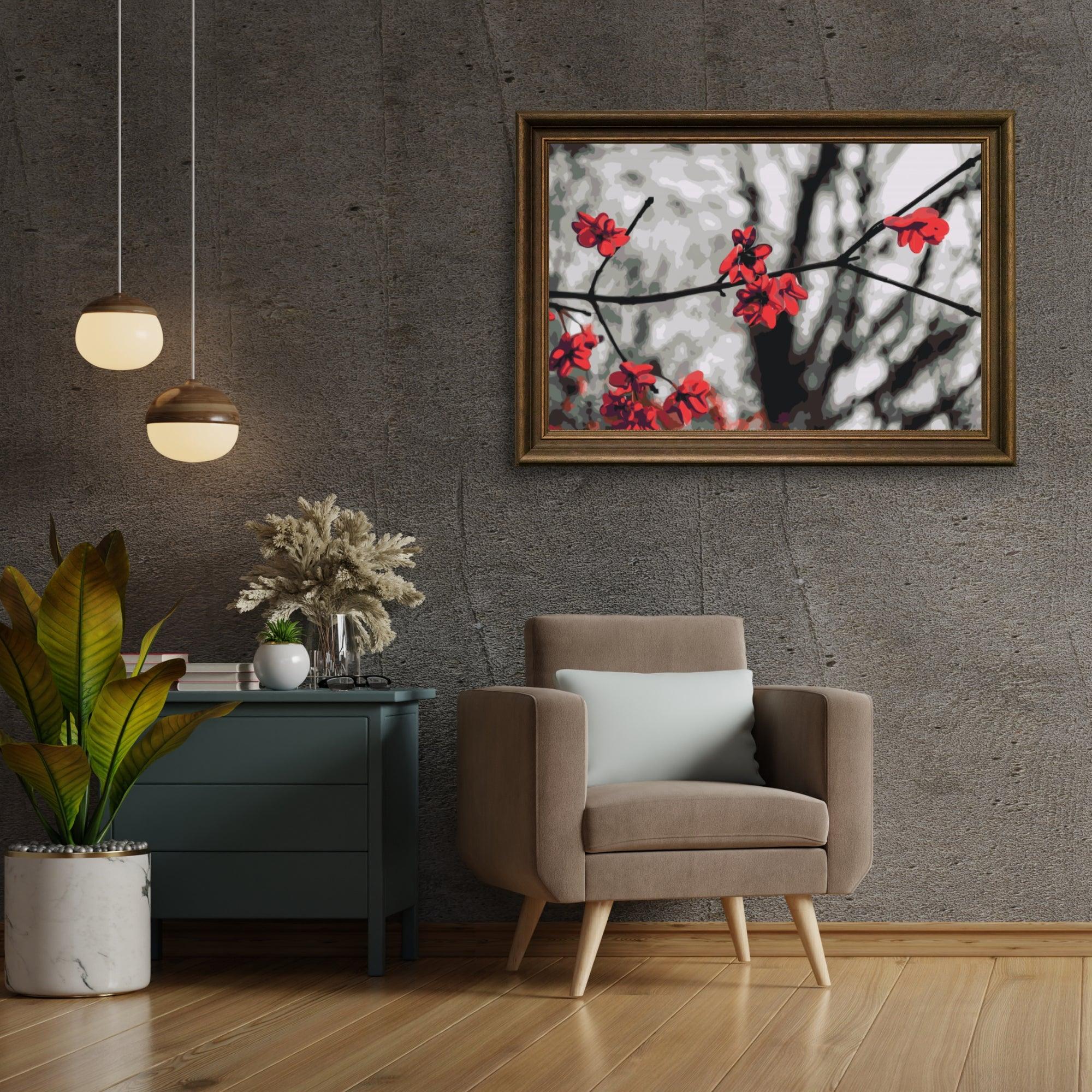 Diamond Painting - Fleurs rouges sur l'arbre - SEOS Shop ®