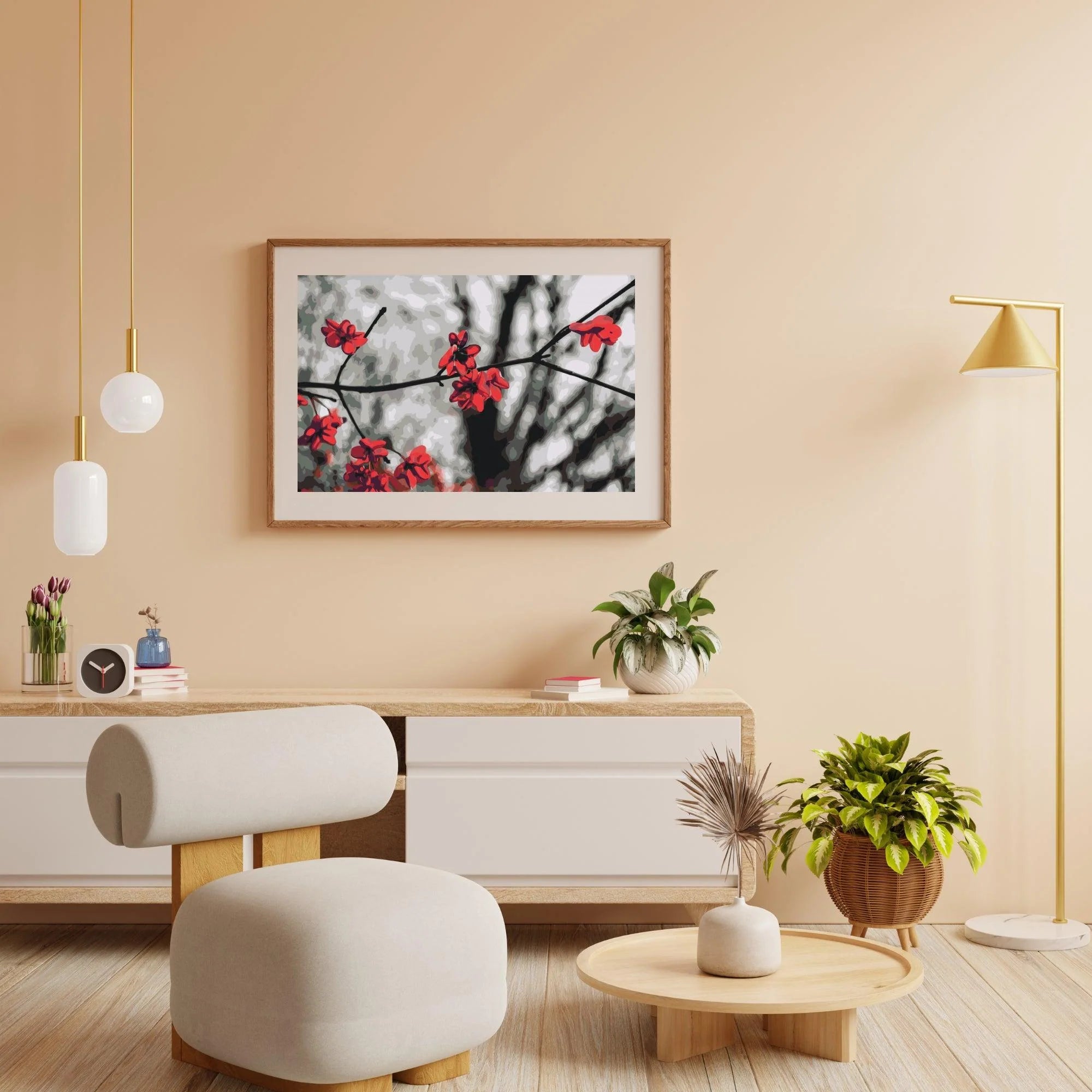 Diamond Painting - Fleurs rouges sur l'arbre - SEOS Shop ®