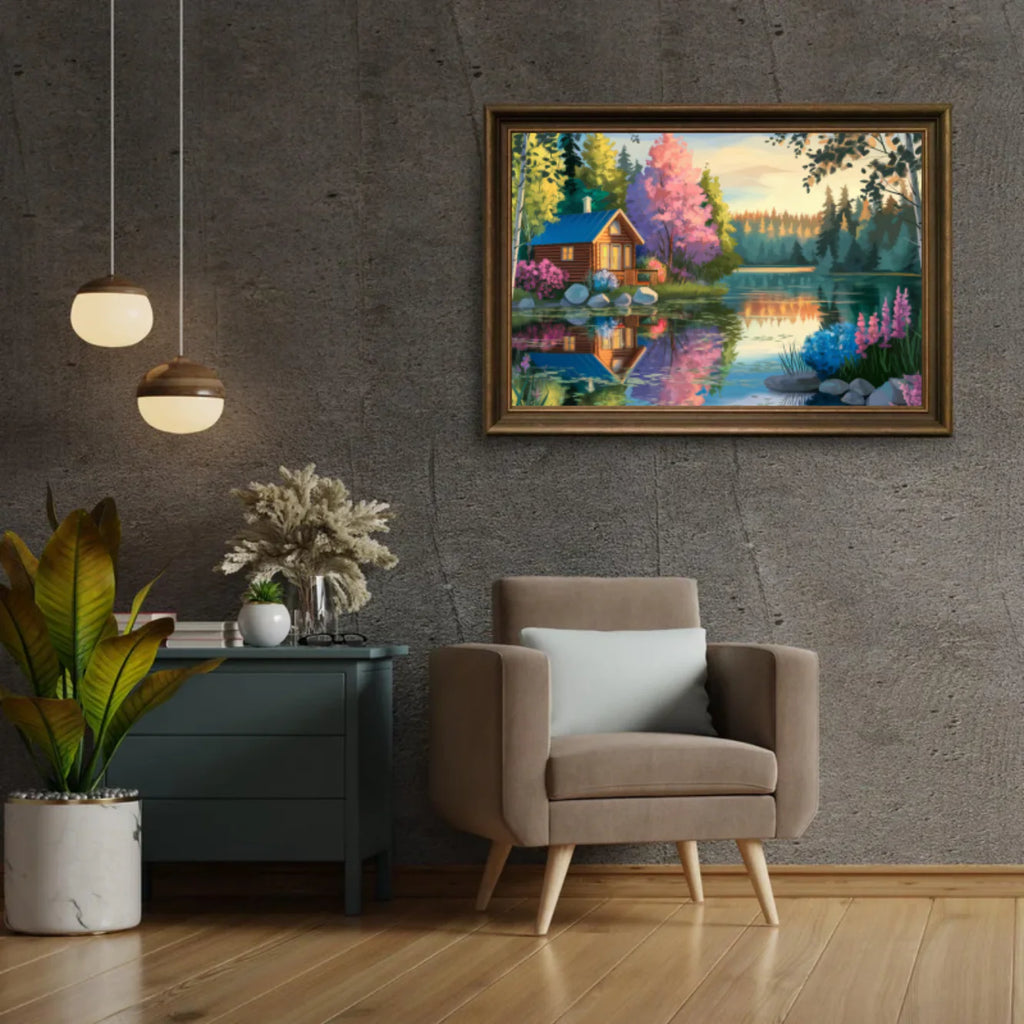 Diamond Painting -  Cabane tranquille au bord du lac