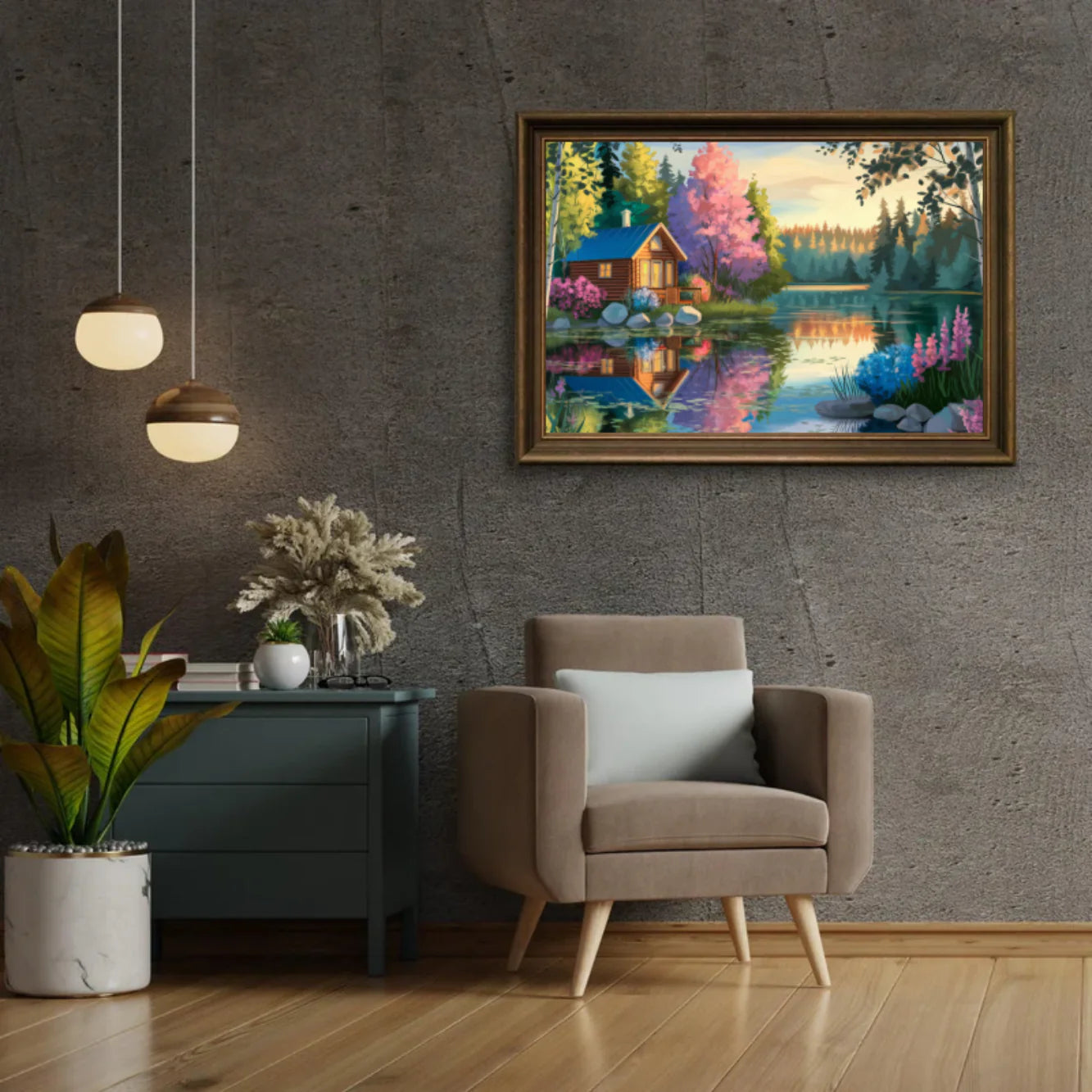 Diamond Painting -  Cabane tranquille au bord du lac