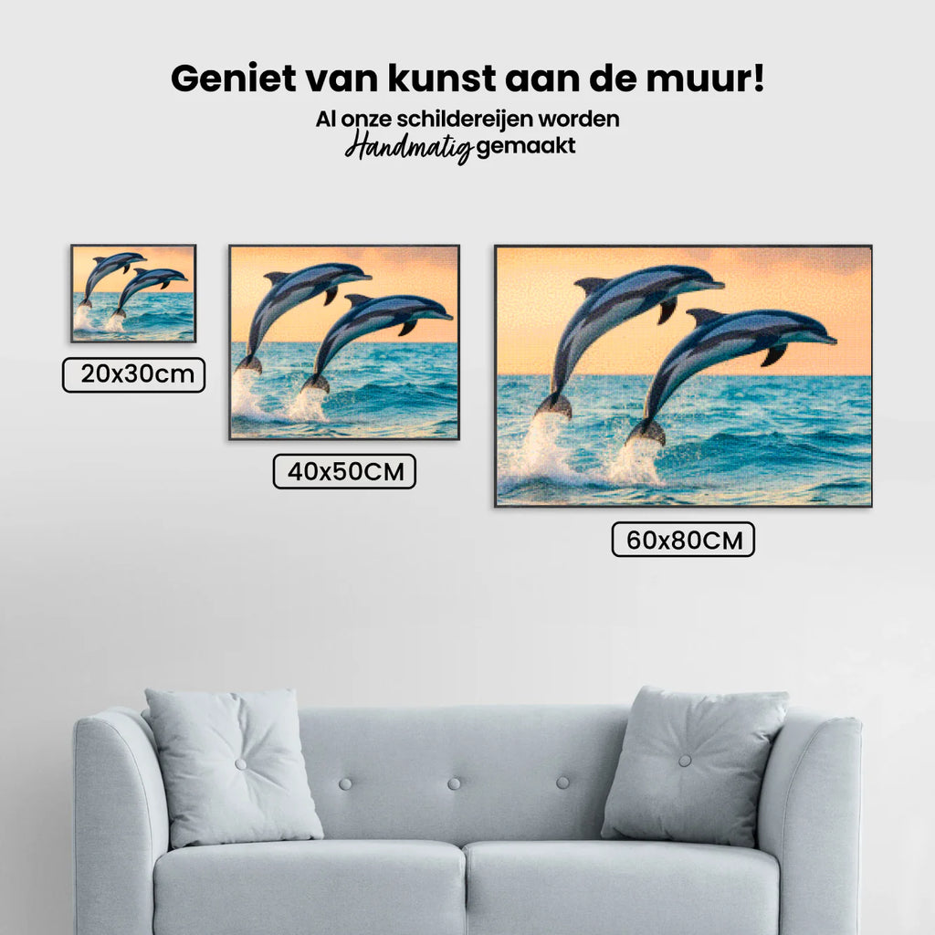 Diamond Painting - Duo de dauphins gracieux sautant hors de la mer V1