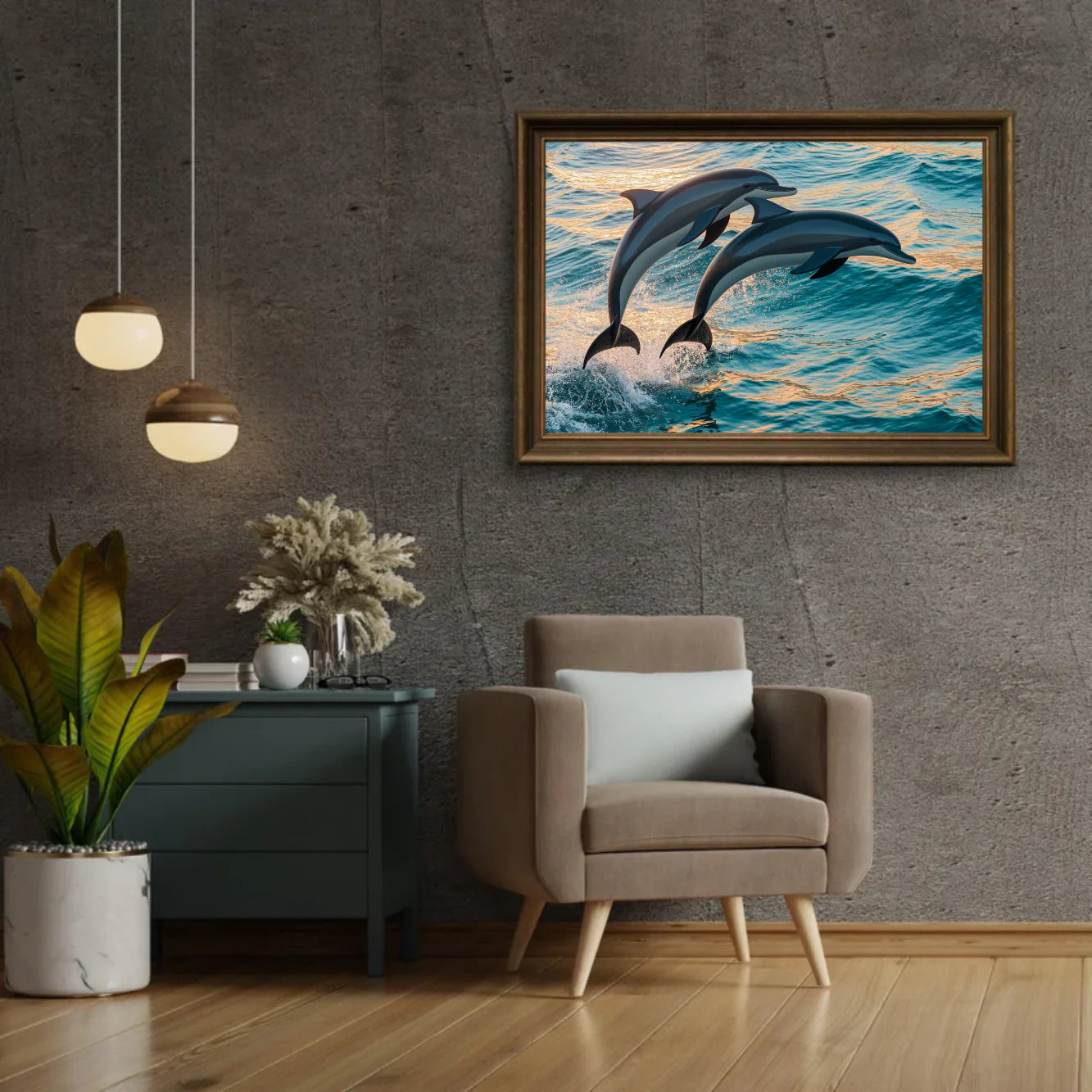 Diamond Painting - Duo de dauphins gracieux sautant hors de la mer V2