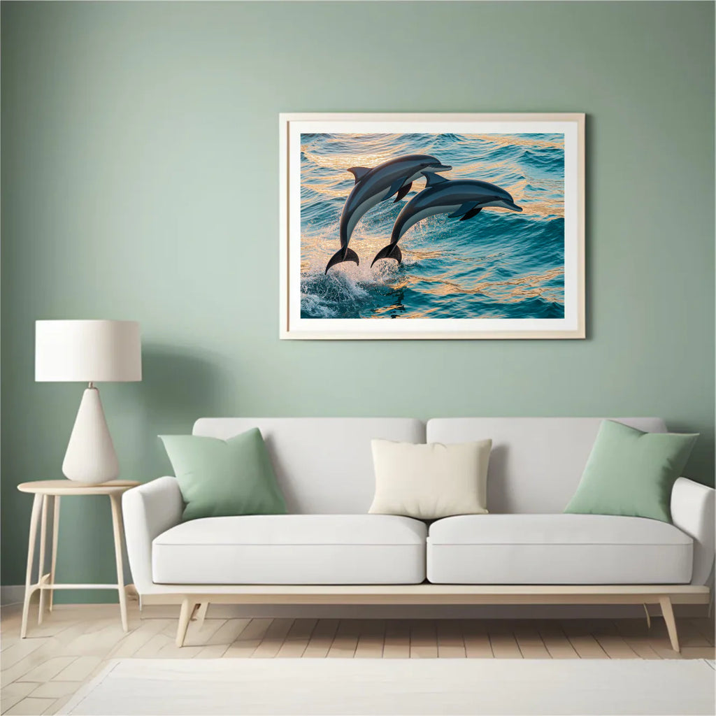 Diamond Painting - Duo de dauphins gracieux sautant hors de la mer V2