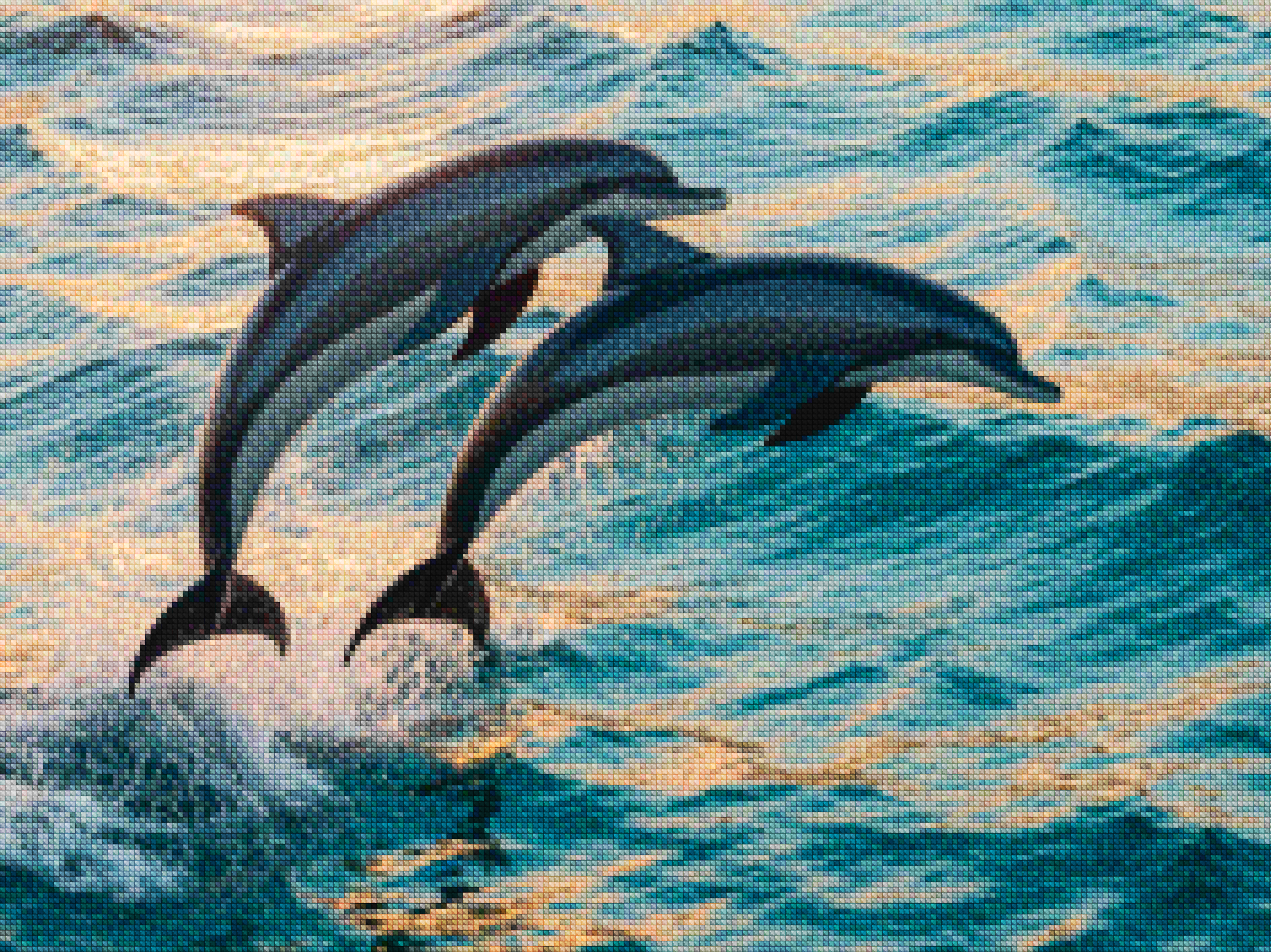 Diamond Painting - Duo de dauphins gracieux sautant hors de la mer V2