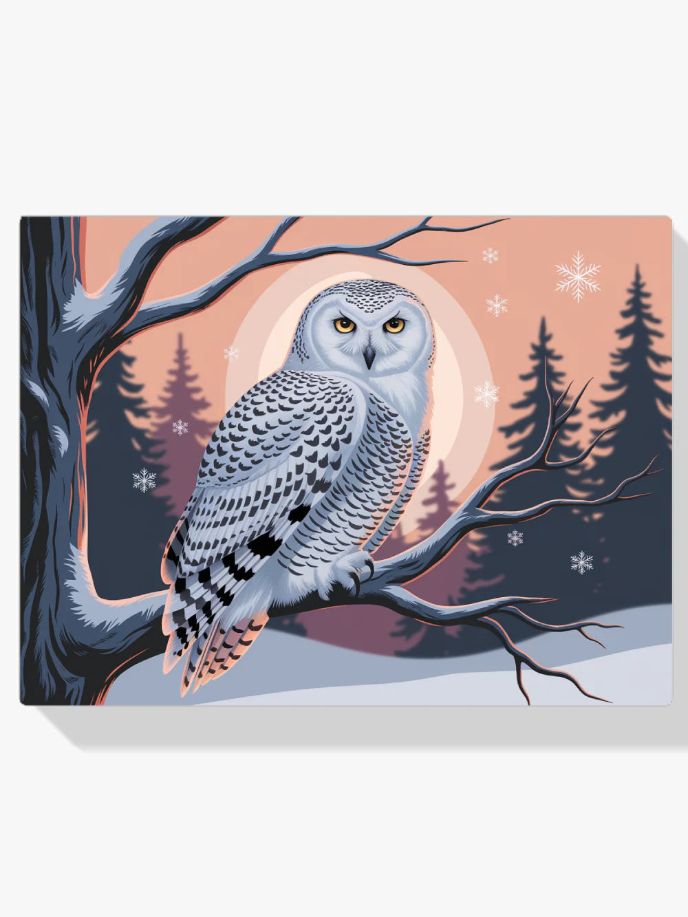 Diamond Painting - Hibou des neiges avec des yeux jaunes perçants