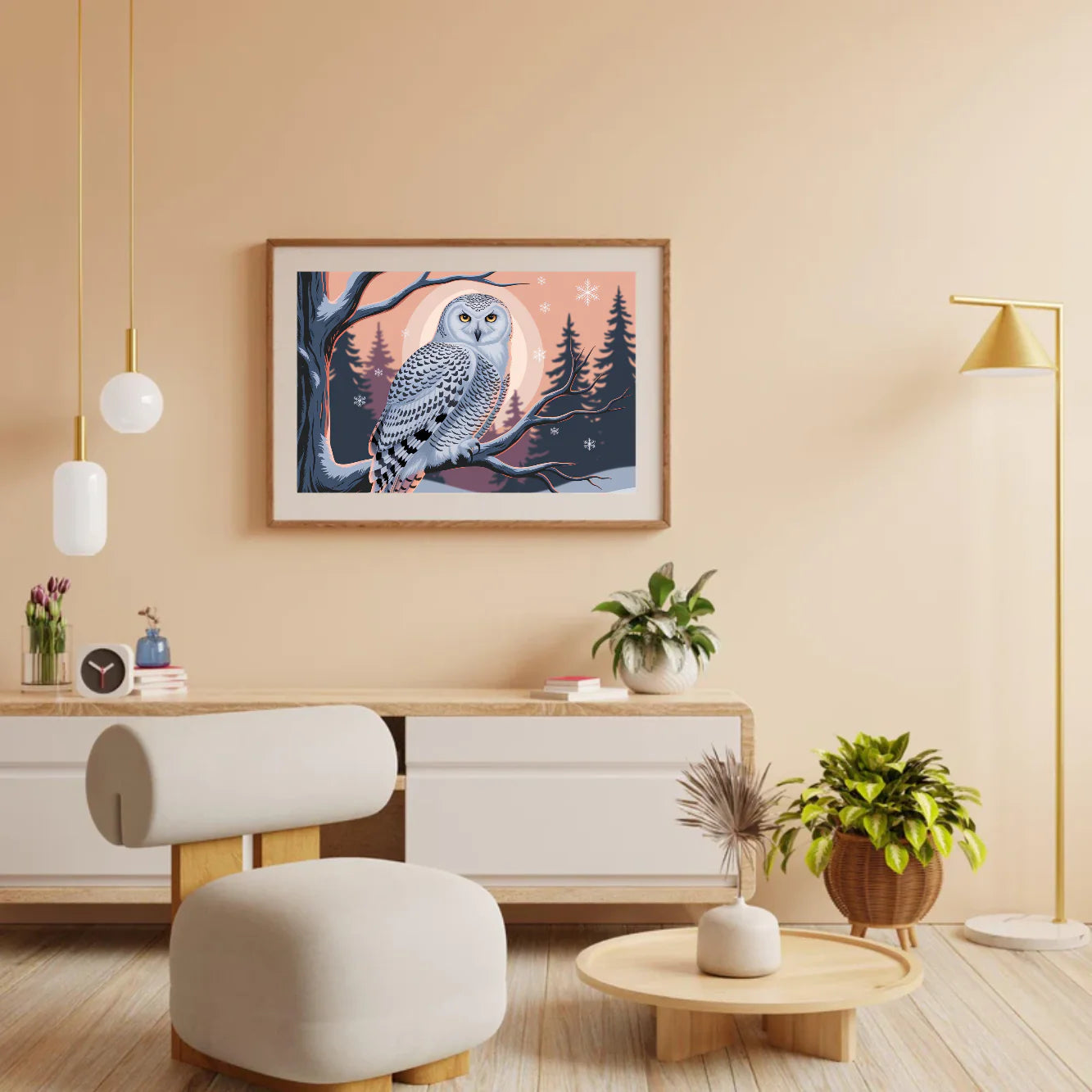 Diamond Painting - Hibou des neiges avec des yeux jaunes perçants