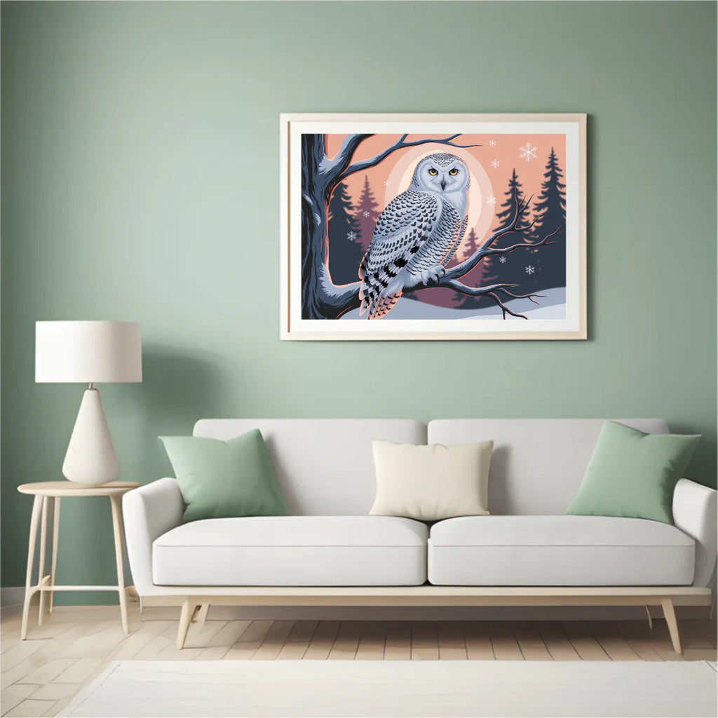 Diamond Painting - Hibou des neiges avec des yeux jaunes perçants