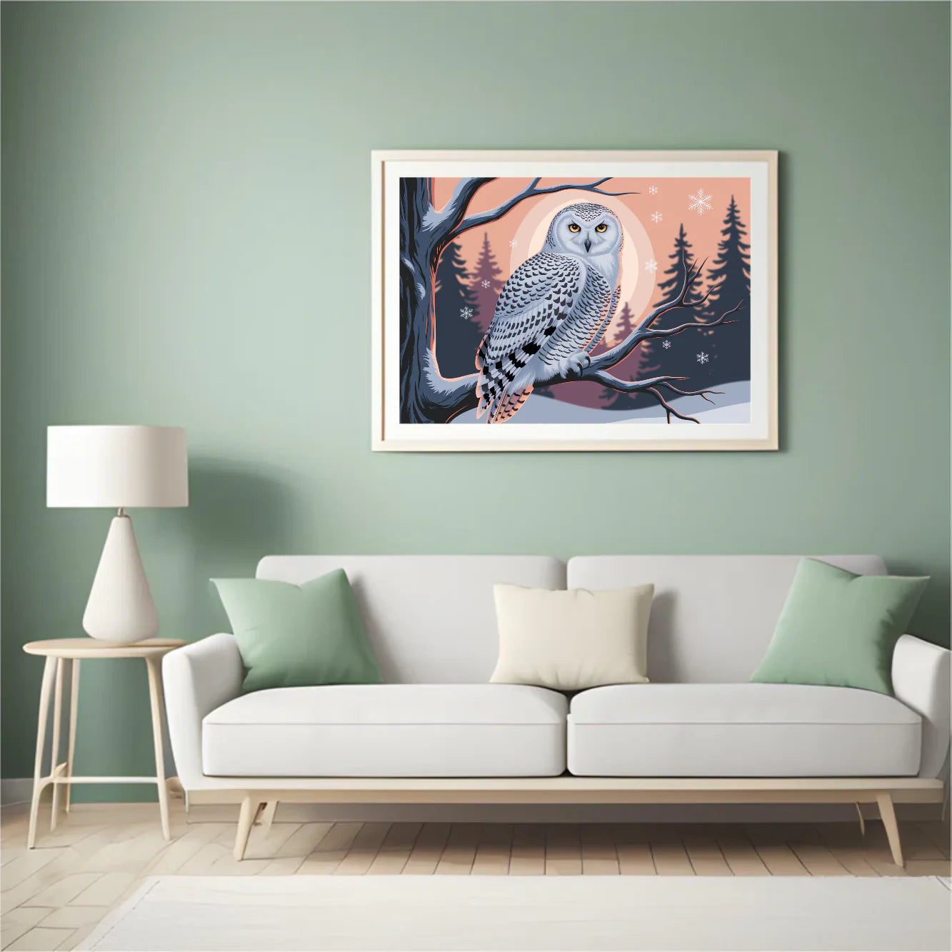 Diamond Painting - Hibou des neiges avec des yeux jaunes perçants