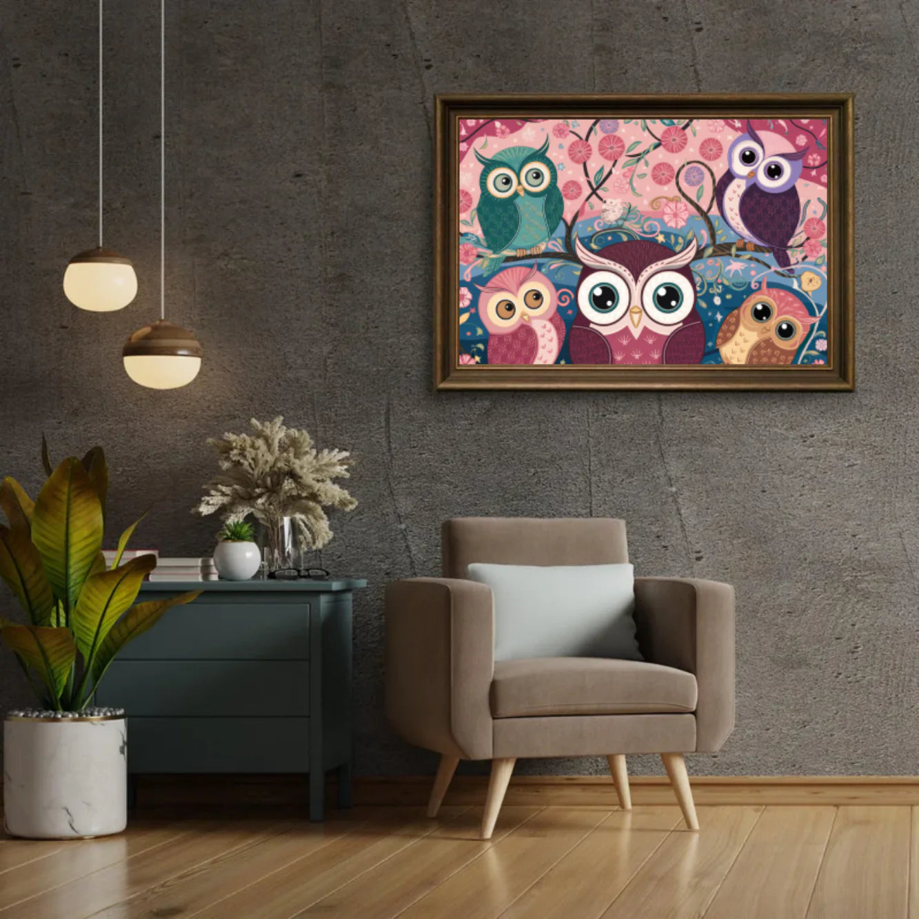 Diamond Painting - Hiboux de Printemps en Fleurs