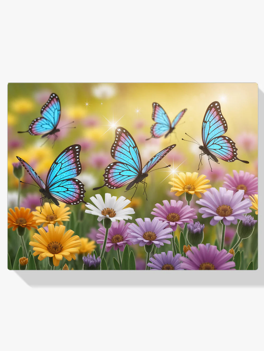 Diamond Painting - Papillons avec des ailes scintillantes sur des fleurs