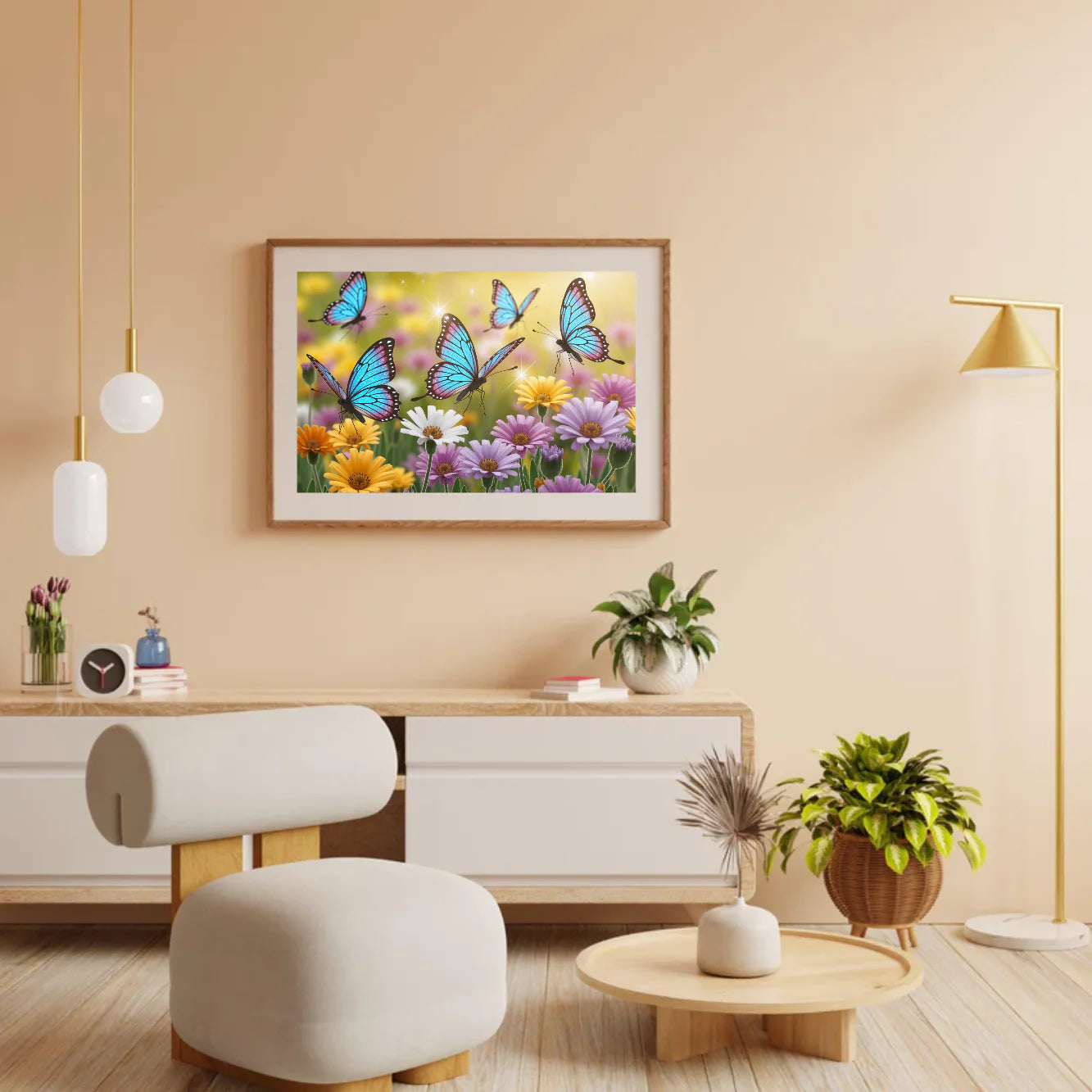 Diamond Painting - Papillons avec des ailes scintillantes sur des fleurs