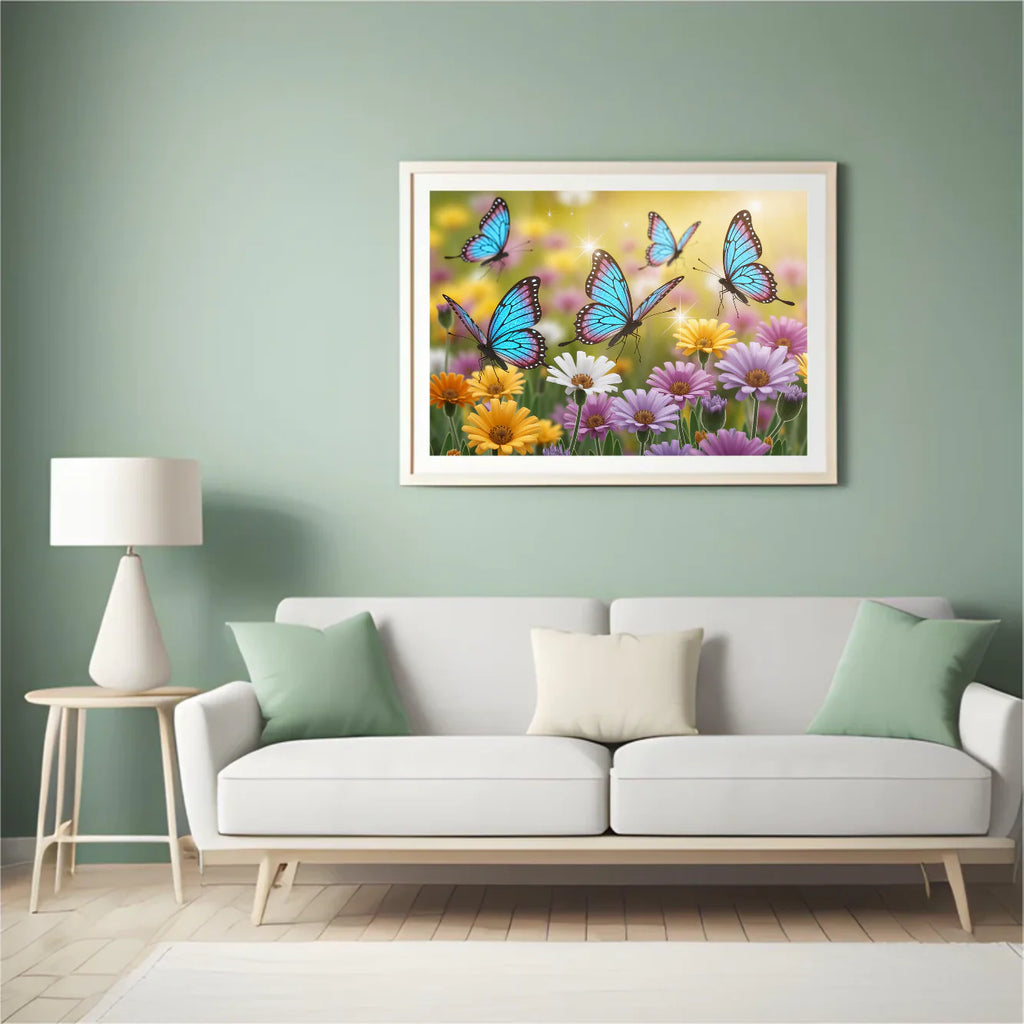 Diamond Painting - Papillons avec des ailes scintillantes sur des fleurs