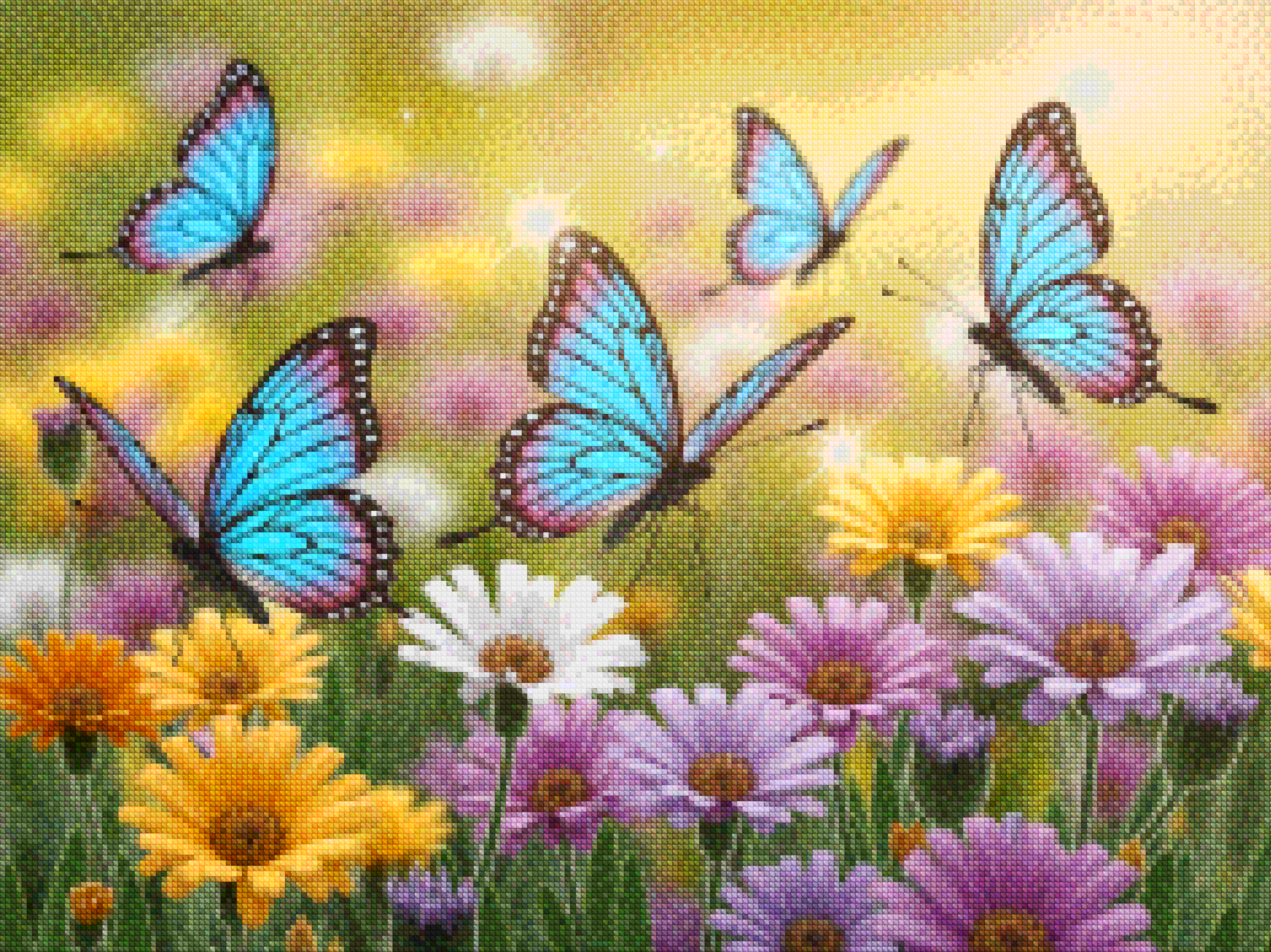 Diamond Painting - Papillons avec des ailes scintillantes sur des fleurs