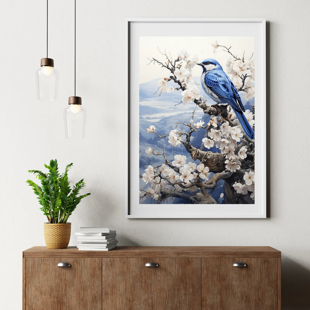 Diamond Painting - Oiseau en bleu de Delft dans un paysage d'hiver