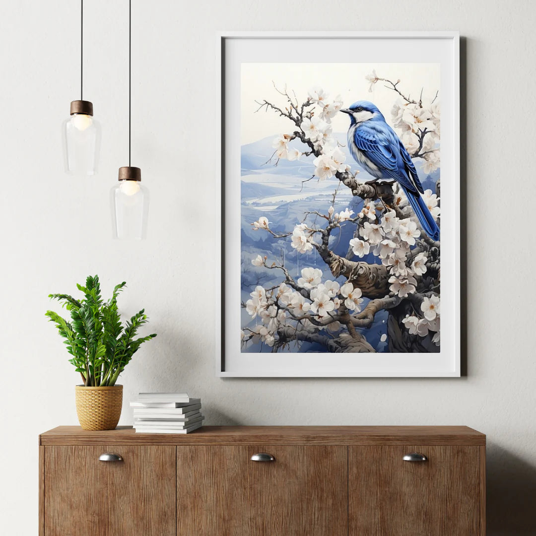 Diamond Painting - Oiseau en bleu de Delft dans un paysage d'hiver