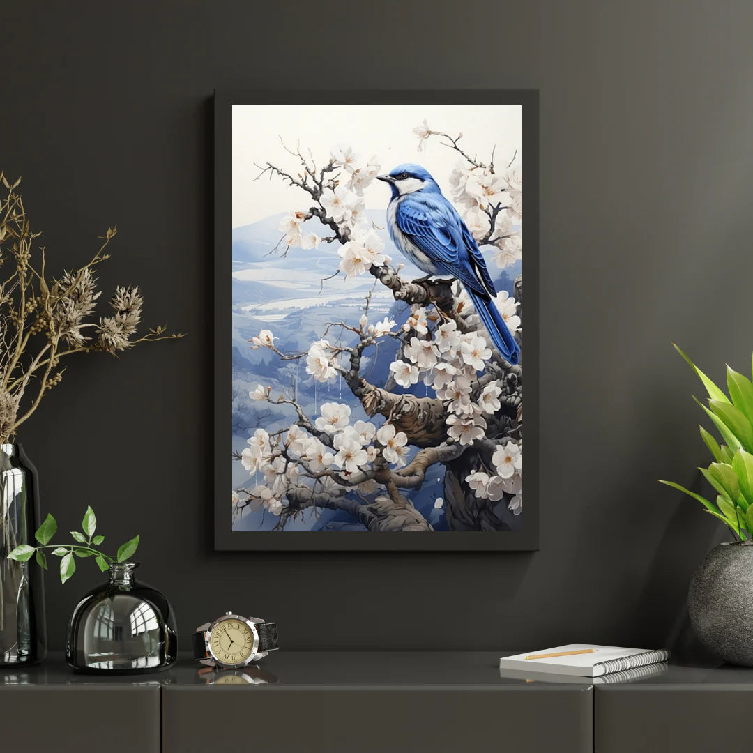 Diamond Painting - Oiseau en bleu de Delft dans un paysage d'hiver