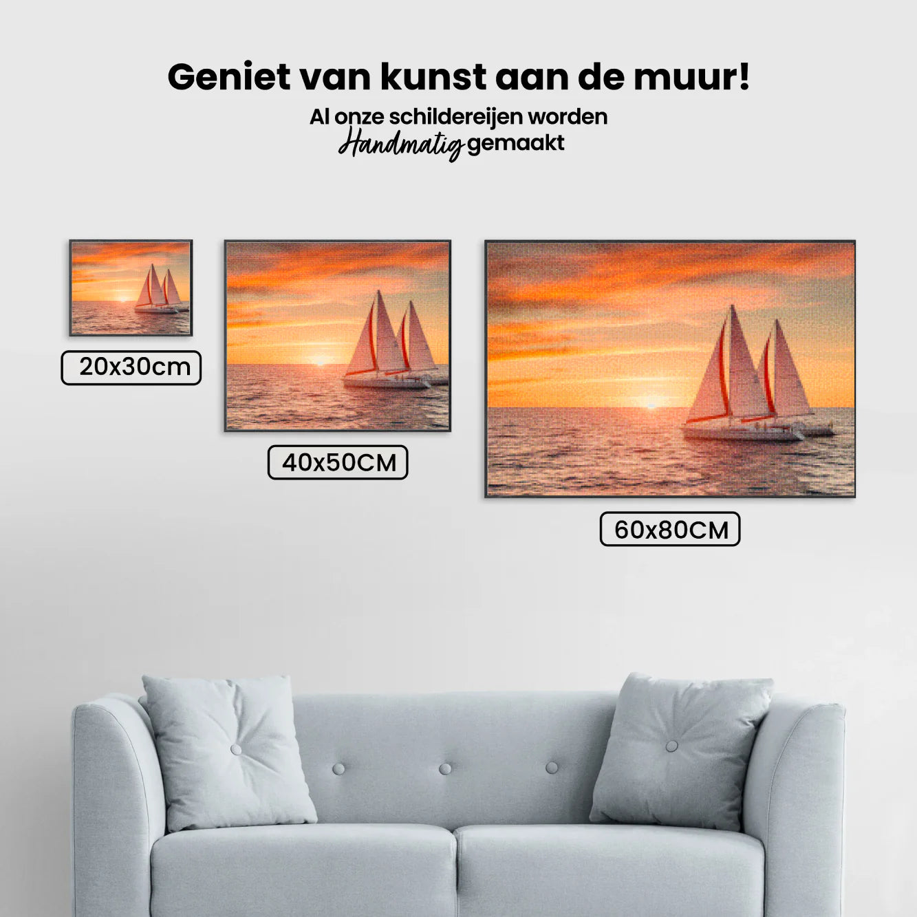 Diamond Painting - Coucher de soleil ardent sur l'océan avec des voiliers