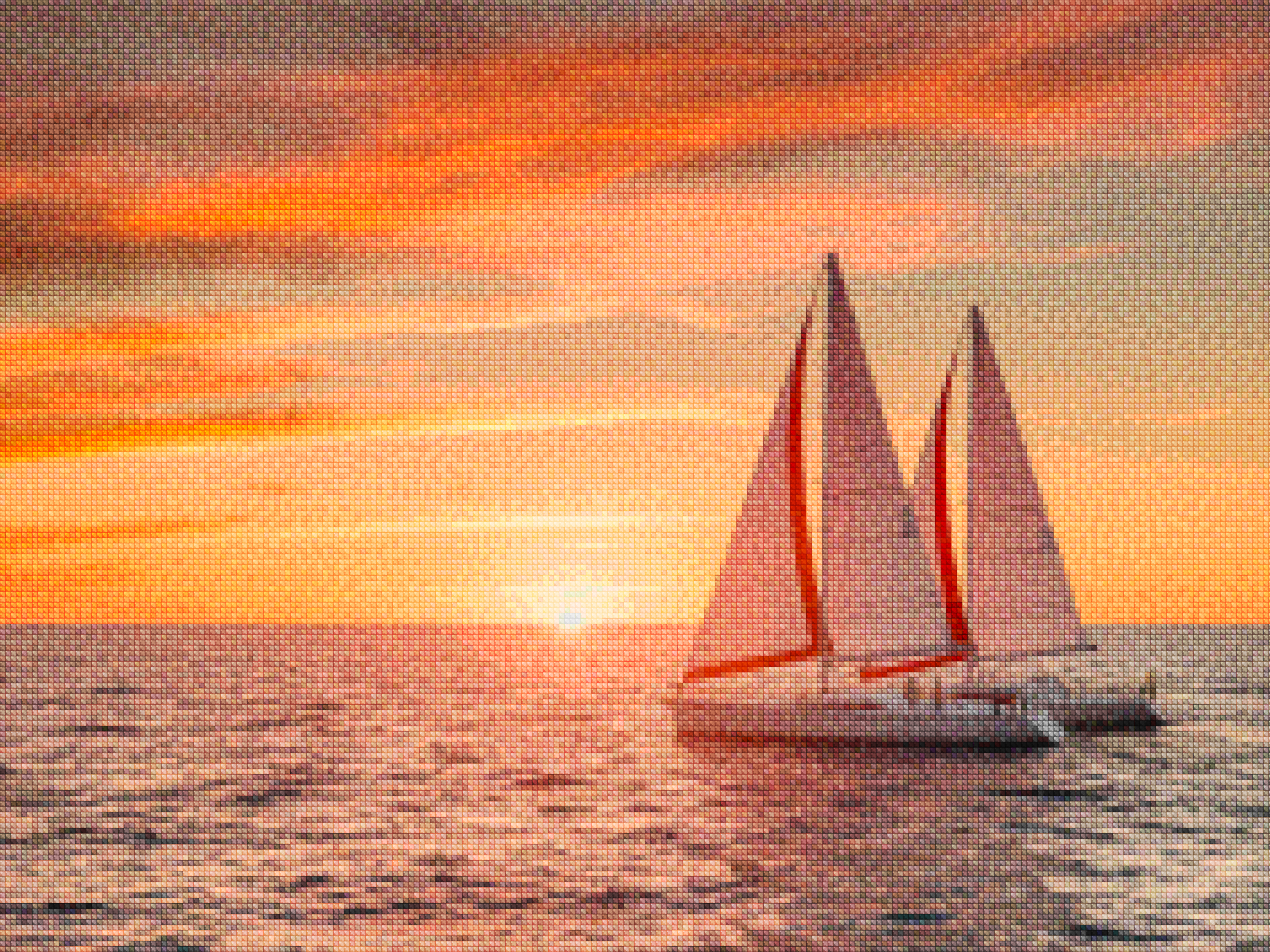 Diamond Painting - Coucher de soleil ardent sur l'océan avec des voiliers