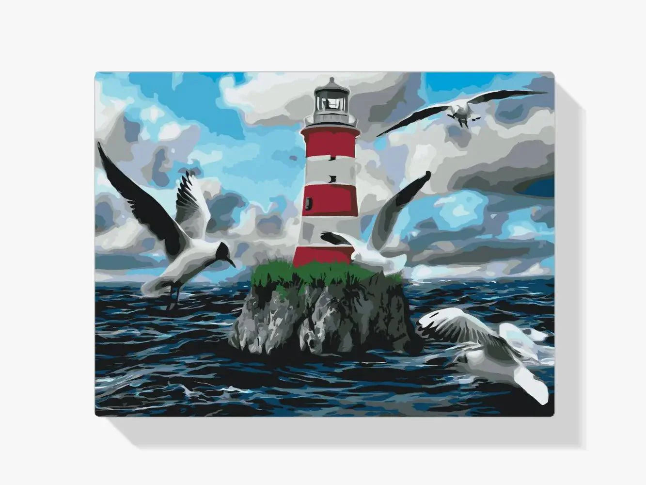 Diamond Painting - Phare blanc et rouge et mouettes - SEOS Shop ®