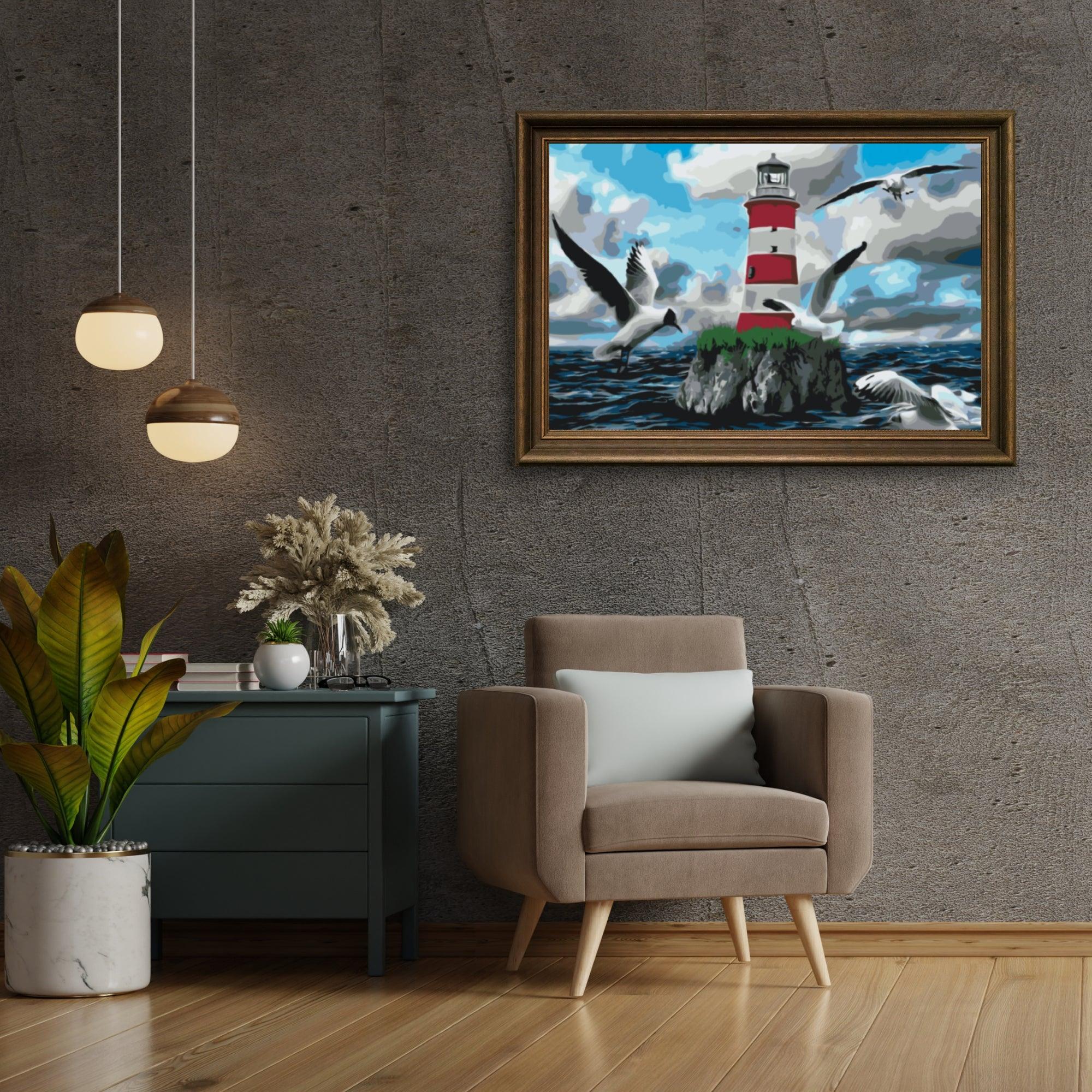 Diamond Painting - Phare blanc et rouge et mouettes - SEOS Shop ®