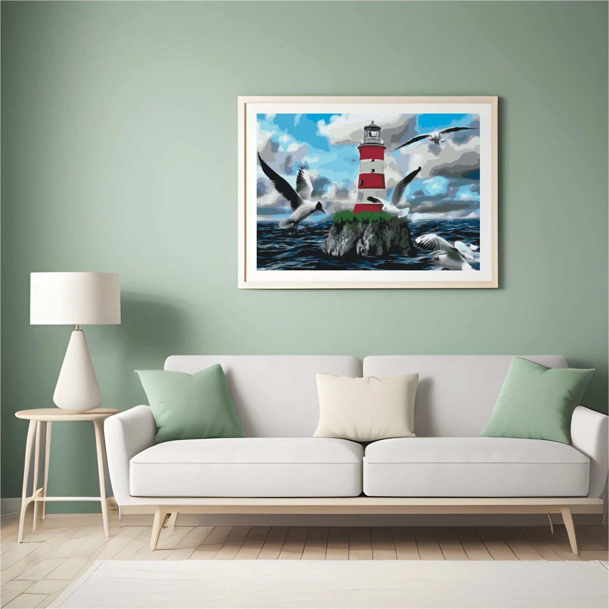 Diamond Painting - Phare blanc et rouge et mouettes - SEOS Shop ®