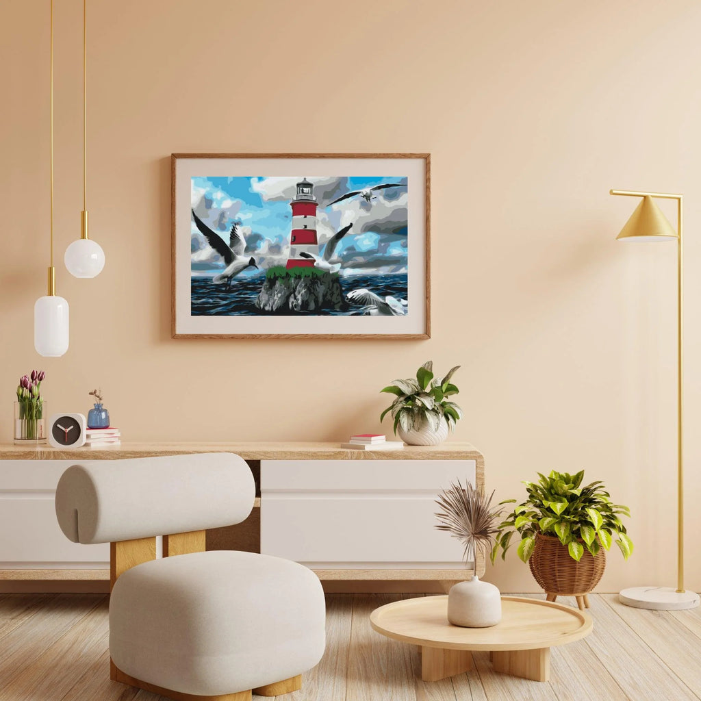 Diamond Painting - Phare blanc et rouge et mouettes - SEOS Shop ®