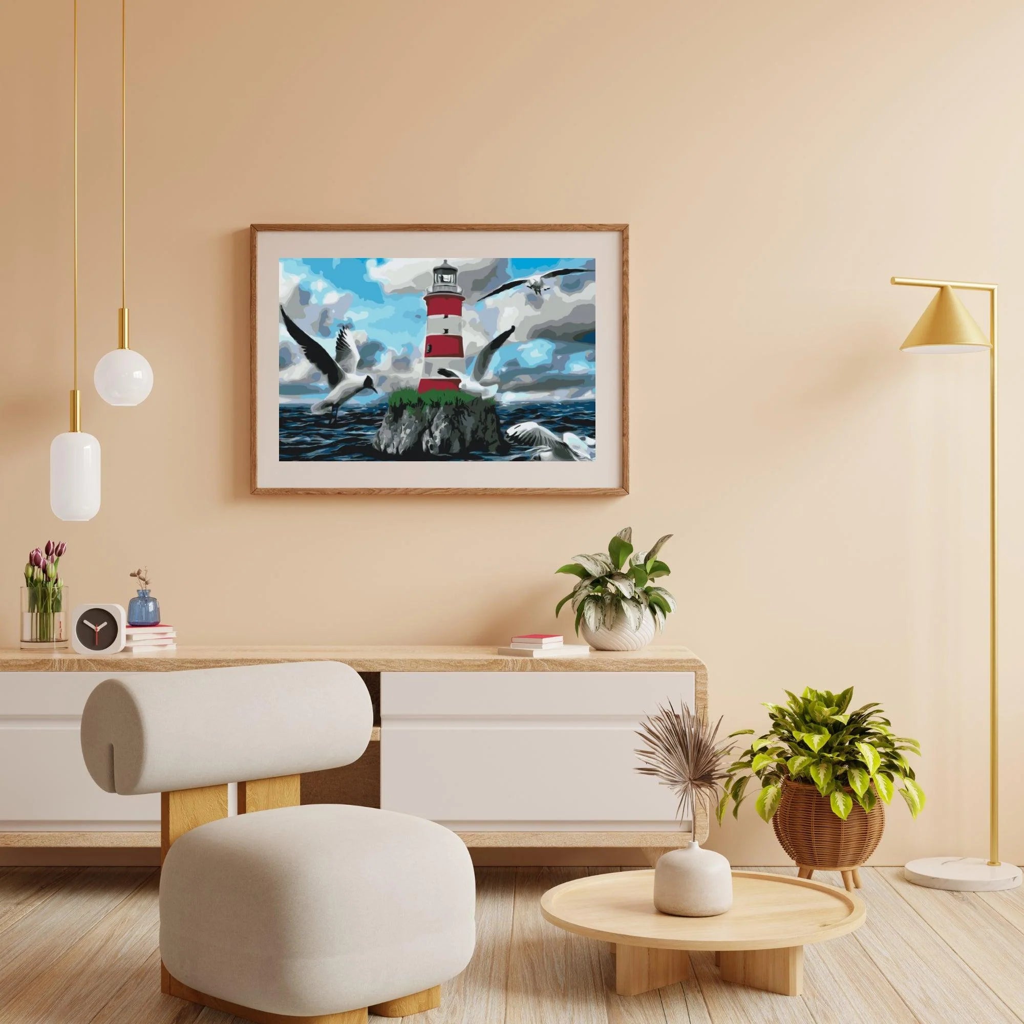 Diamond Painting - Phare blanc et rouge et mouettes - SEOS Shop ®