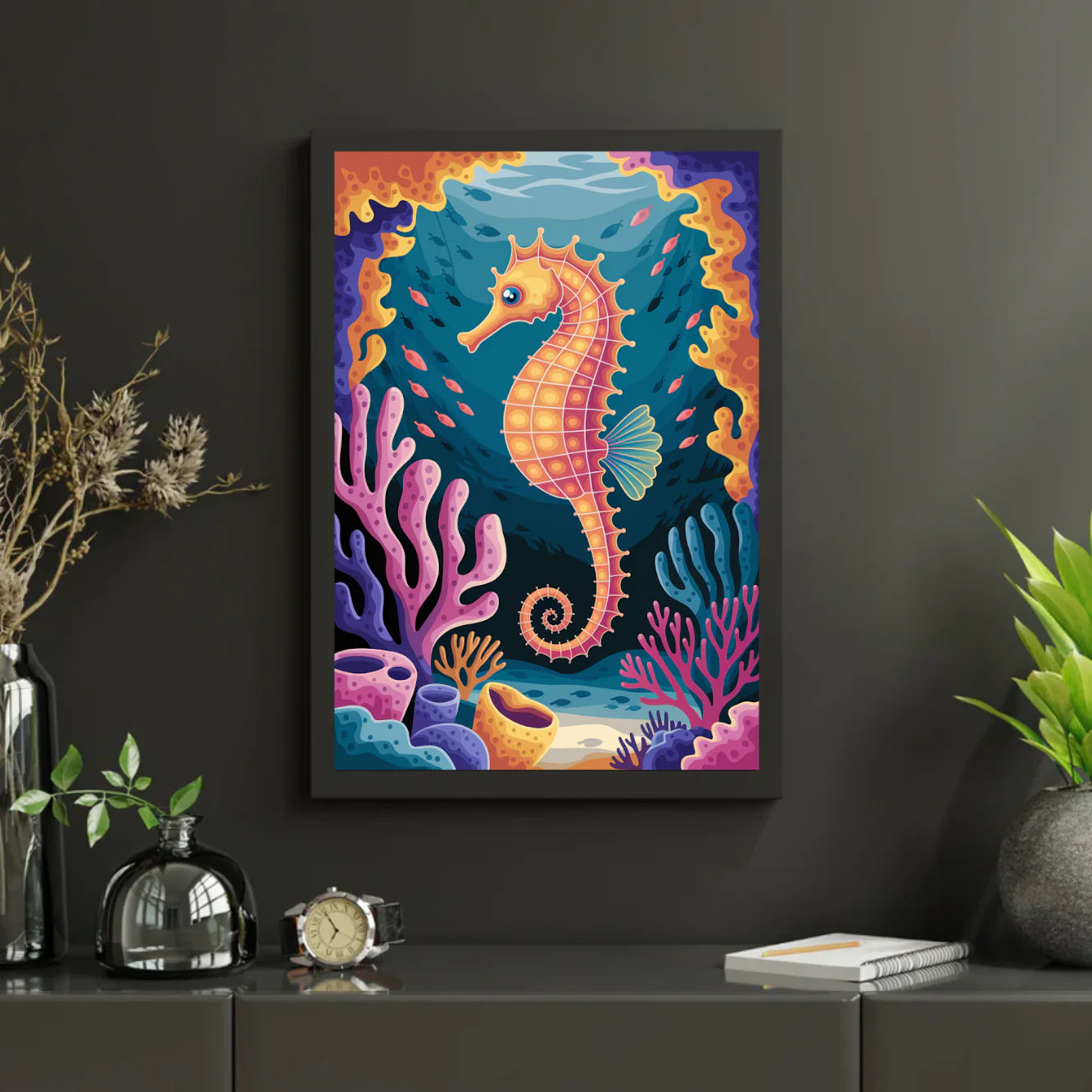 Diamond Painting - Hippocampe dans un récif corallien coloré