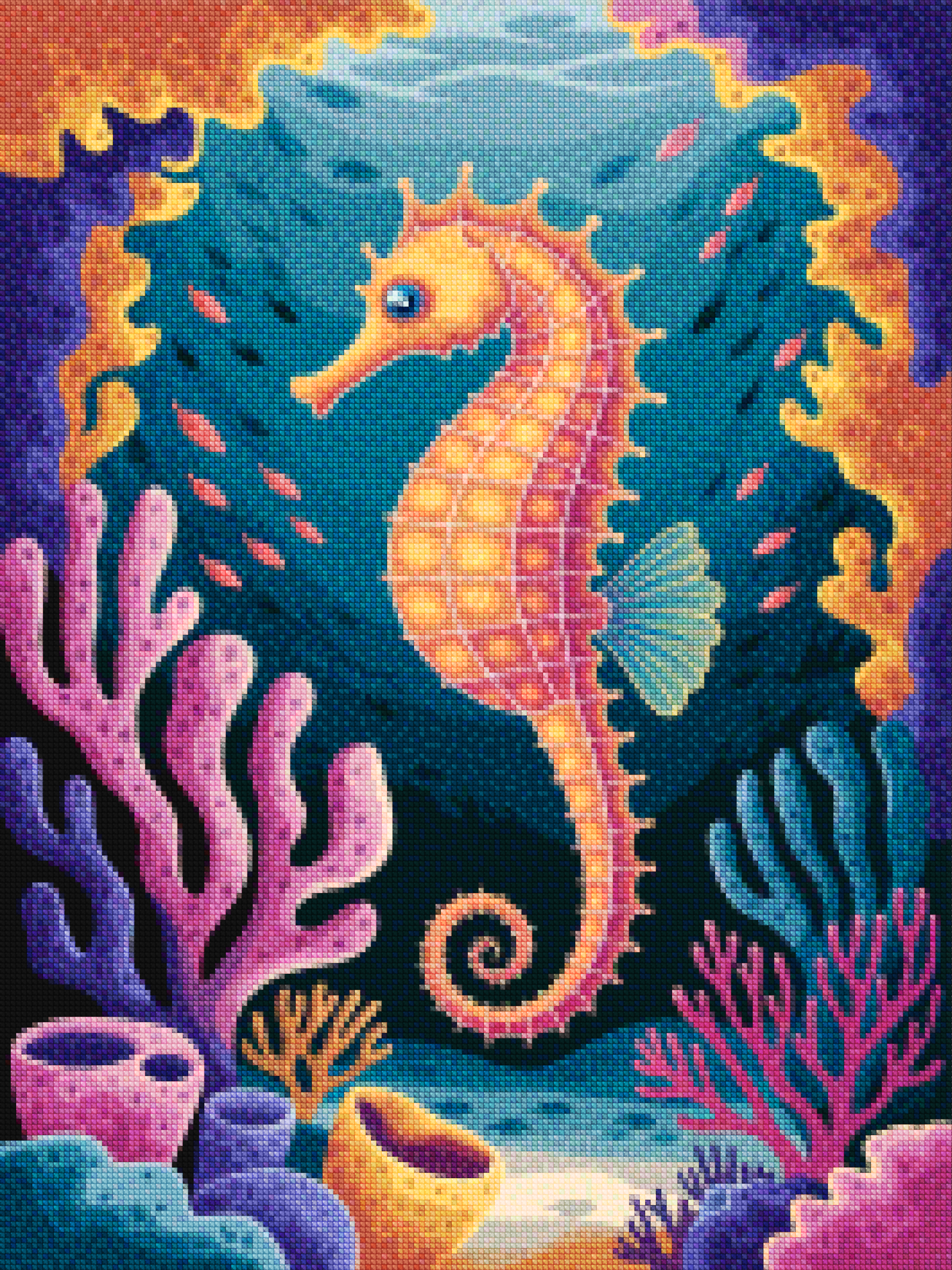 Diamond Painting - Hippocampe dans un récif corallien coloré