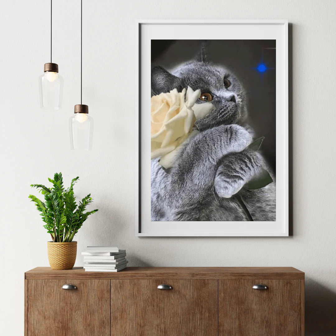 Diamond Painting Chat avec rose blanche - SEOS Shop ®