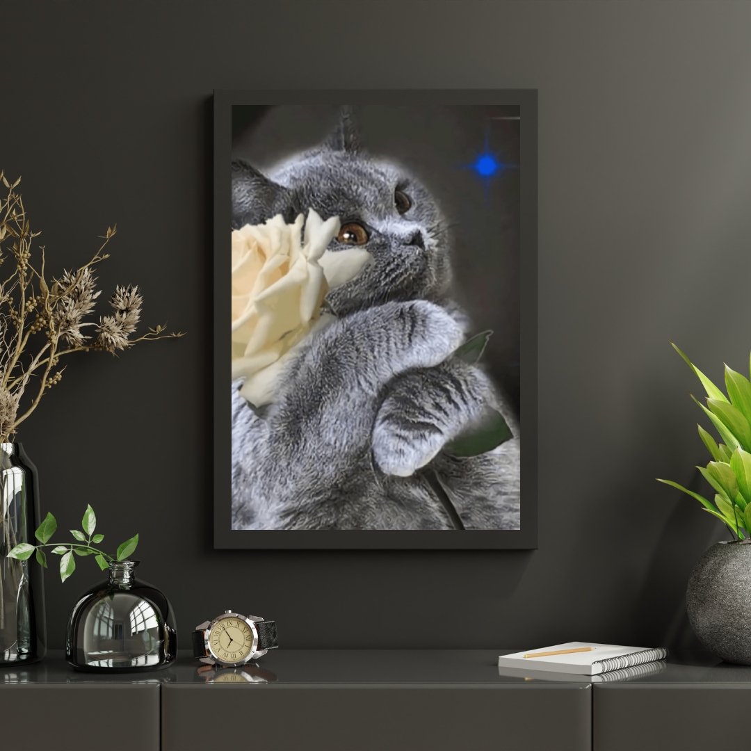 Diamond Painting Chat avec rose blanche - SEOS Shop ®