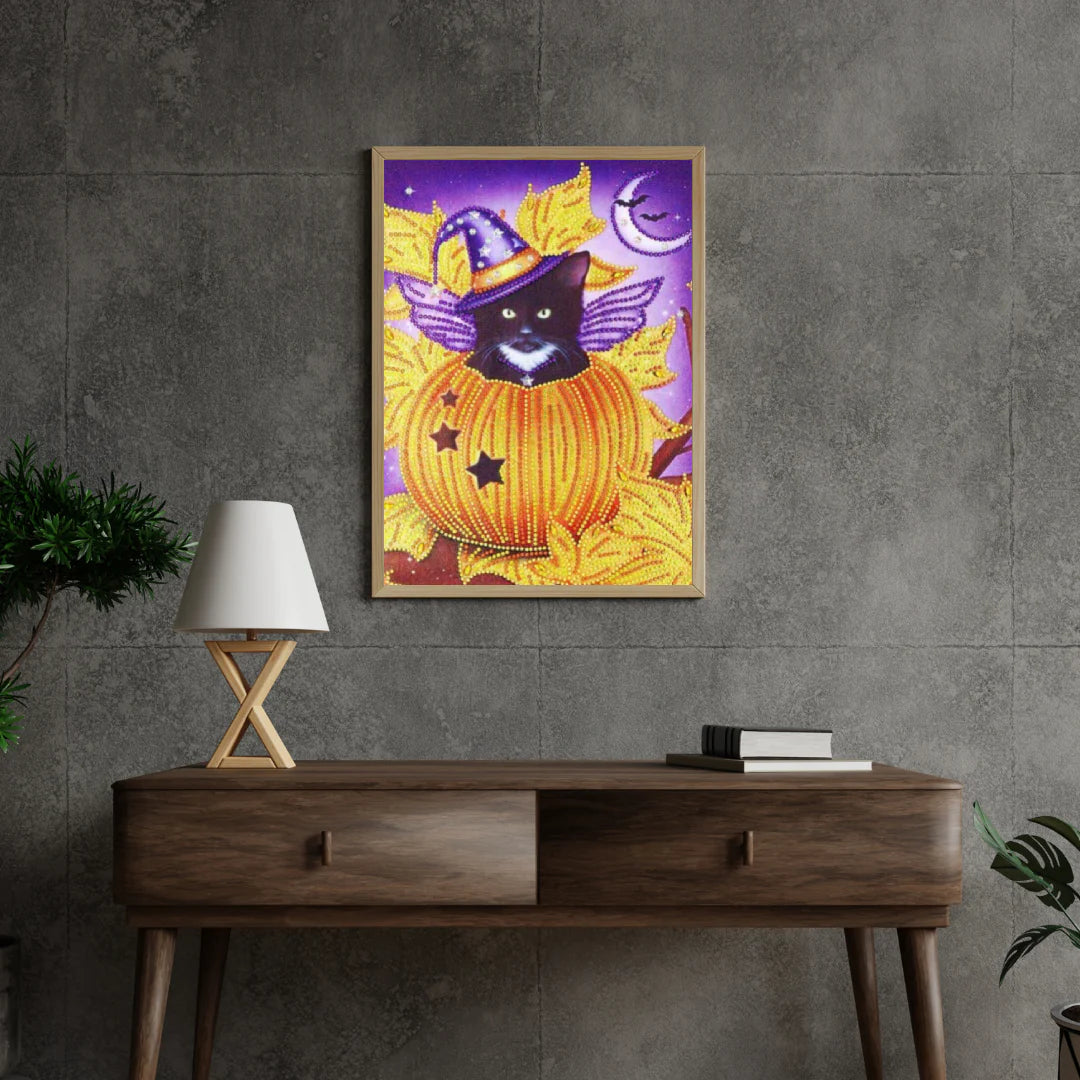 Diamond Painting Chat Noir Dans Citrouille - SEOS Shop ®
