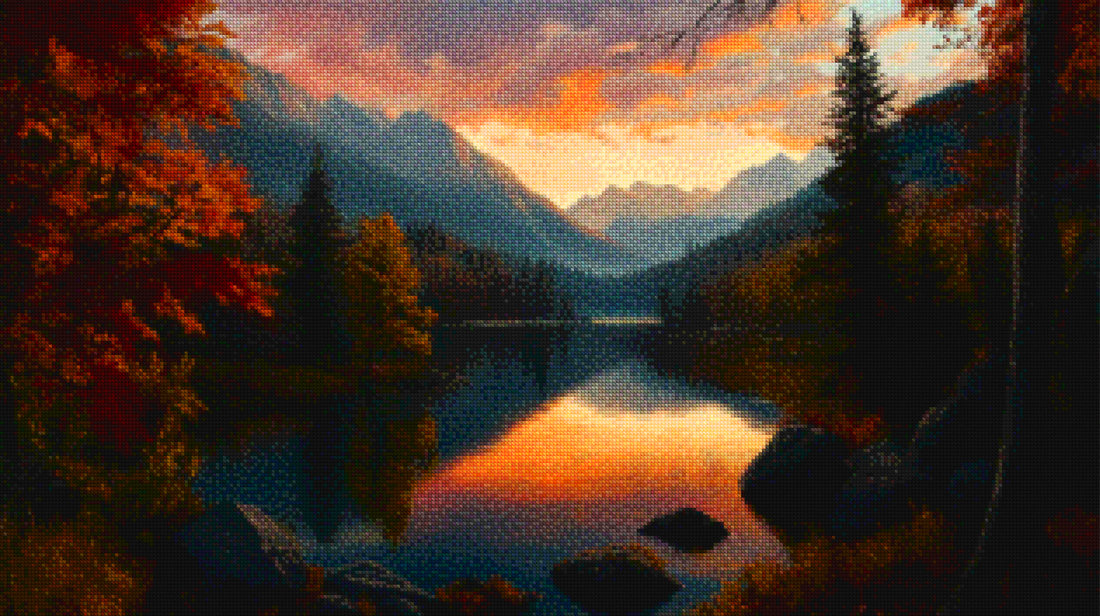 Diamond Painting - Lac au coucher de soleil doré