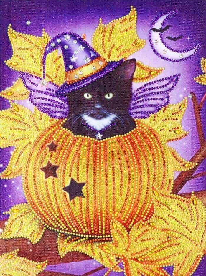 Diamond Painting Chat Noir Dans Citrouille - SEOS Shop ®