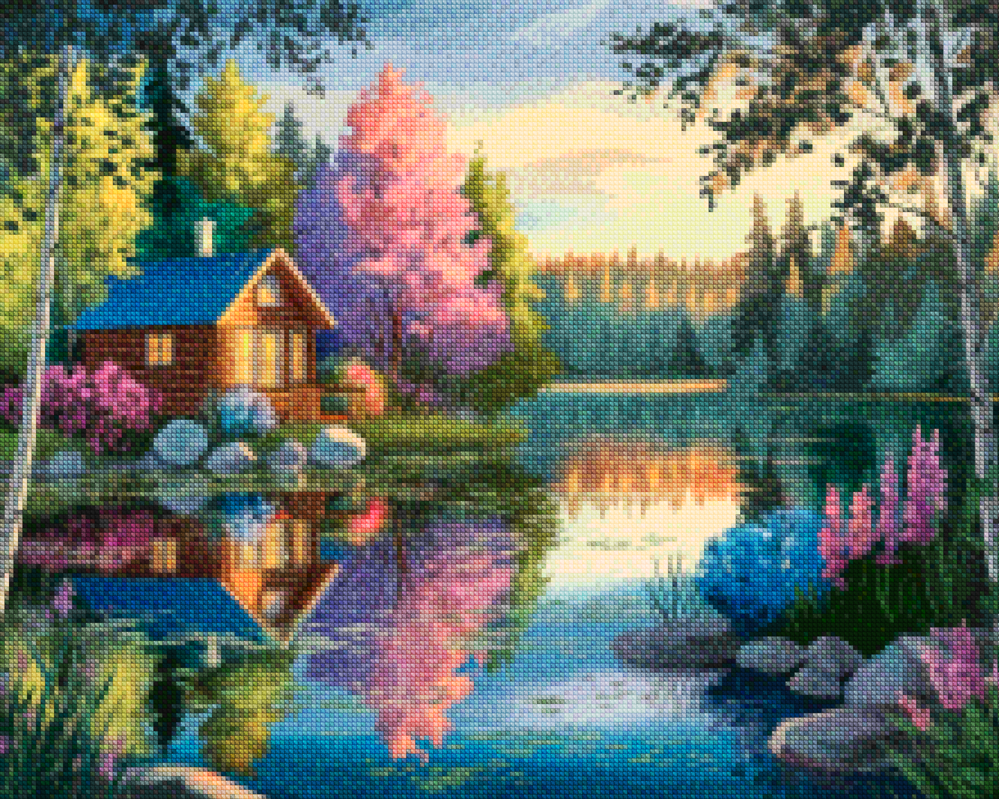 Diamond Painting -  Cabane tranquille au bord du lac